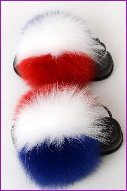 {5-7 days wait for make} New Color Kids Fox Fur Slides F702