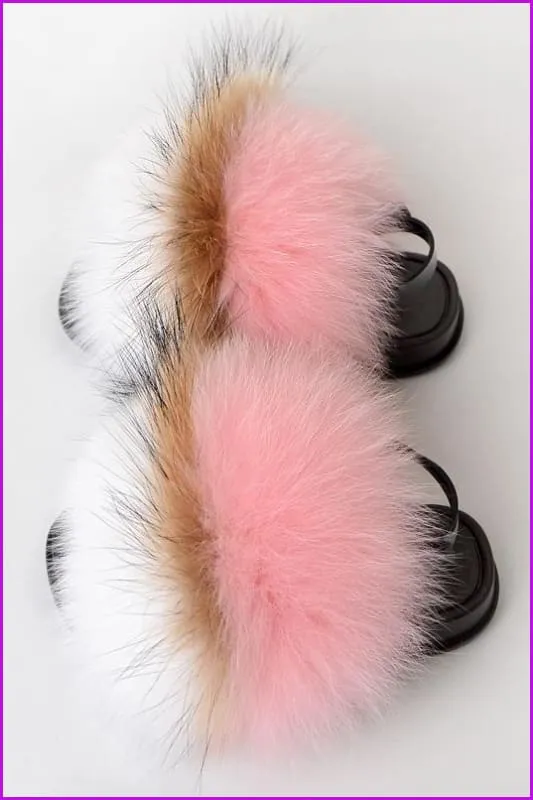 {5-7 days wait for make} New Color Kids Fox Fur Slides F702