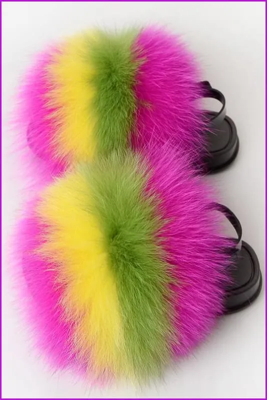 {5-7 days wait for make} New Color Kids Fox Fur Slides F702