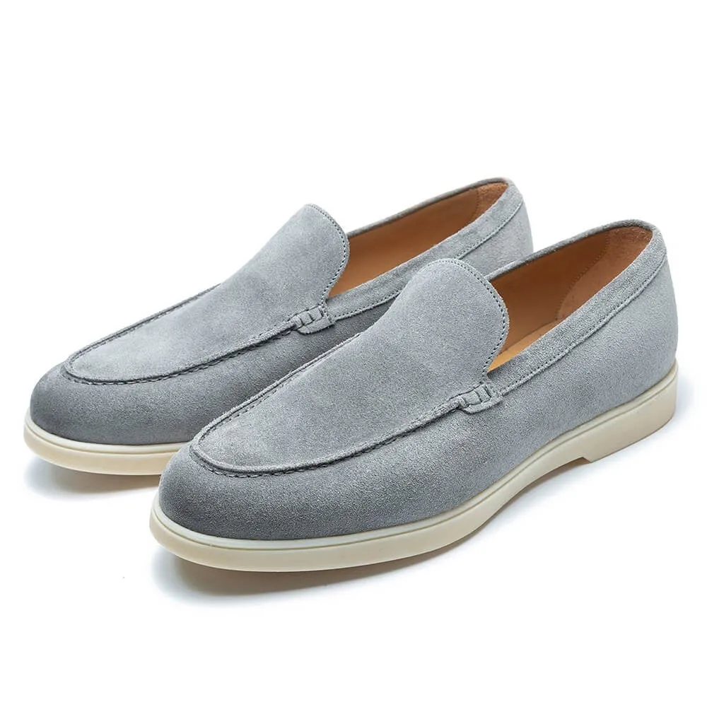 5 CM / 1.95 Inches CMR CHAMARIPA Handcrafted Elevator Shoes for Men - Gray Suede Apron Toe Loafers