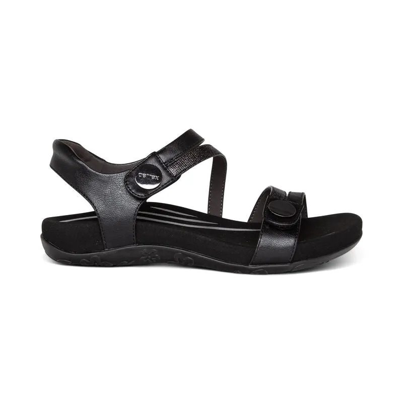 Aetrex Women's Jess Adjustable Quarter Strap Sandal - Black SE210