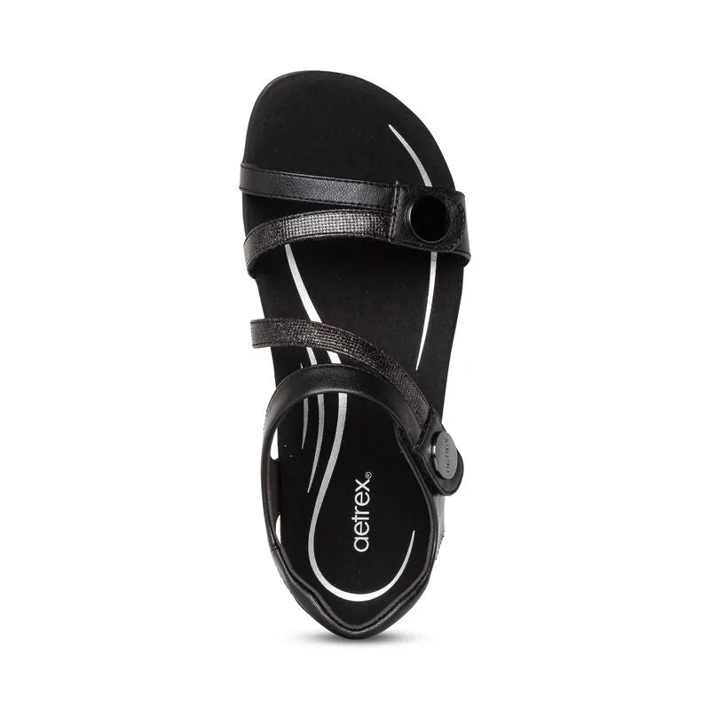 Aetrex Women's Jess Adjustable Quarter Strap Sandal - Black SE210