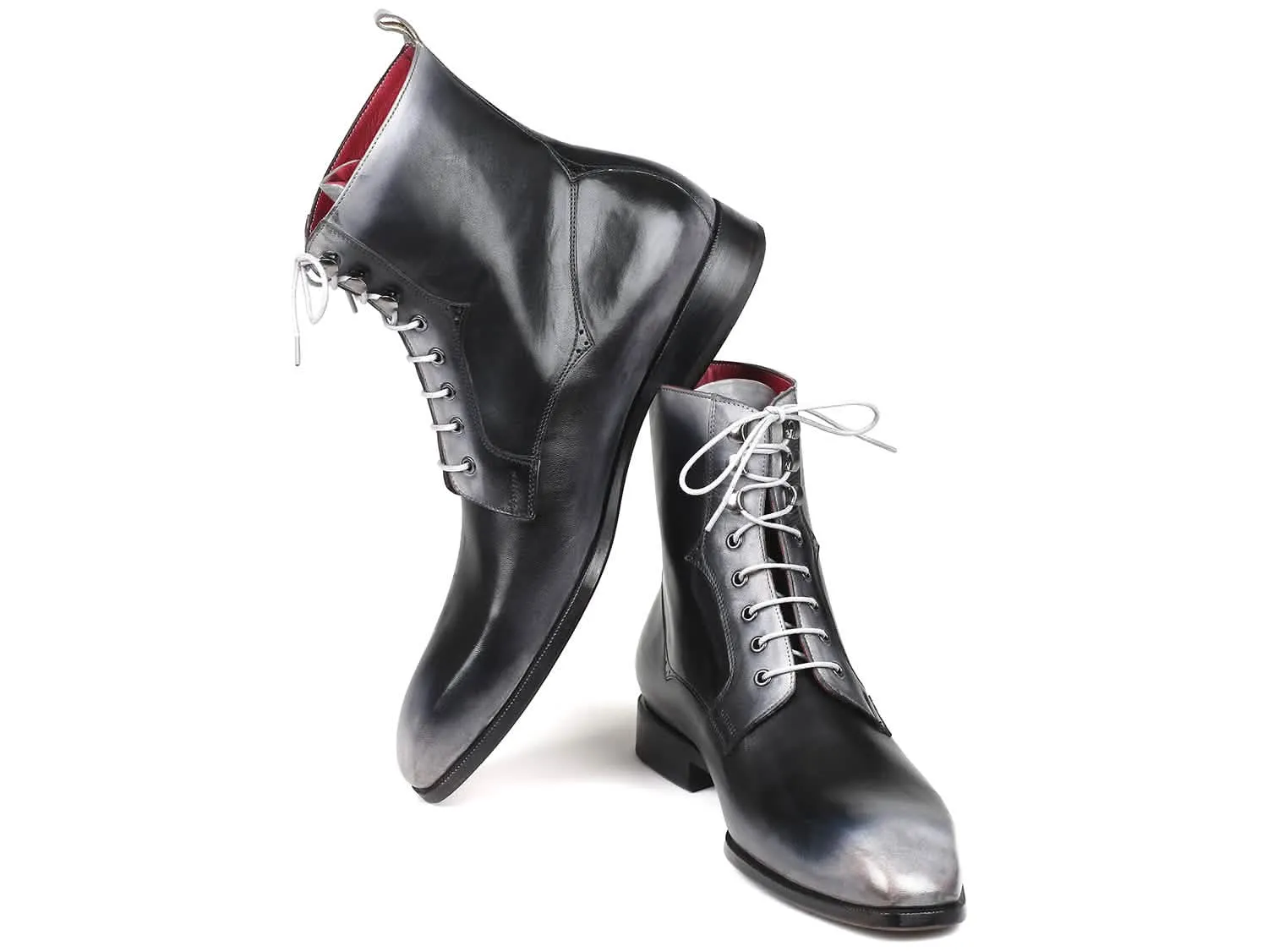 Bespoke Gray Burnished Leather Lace-Up Boots for Men by Paul Parkman