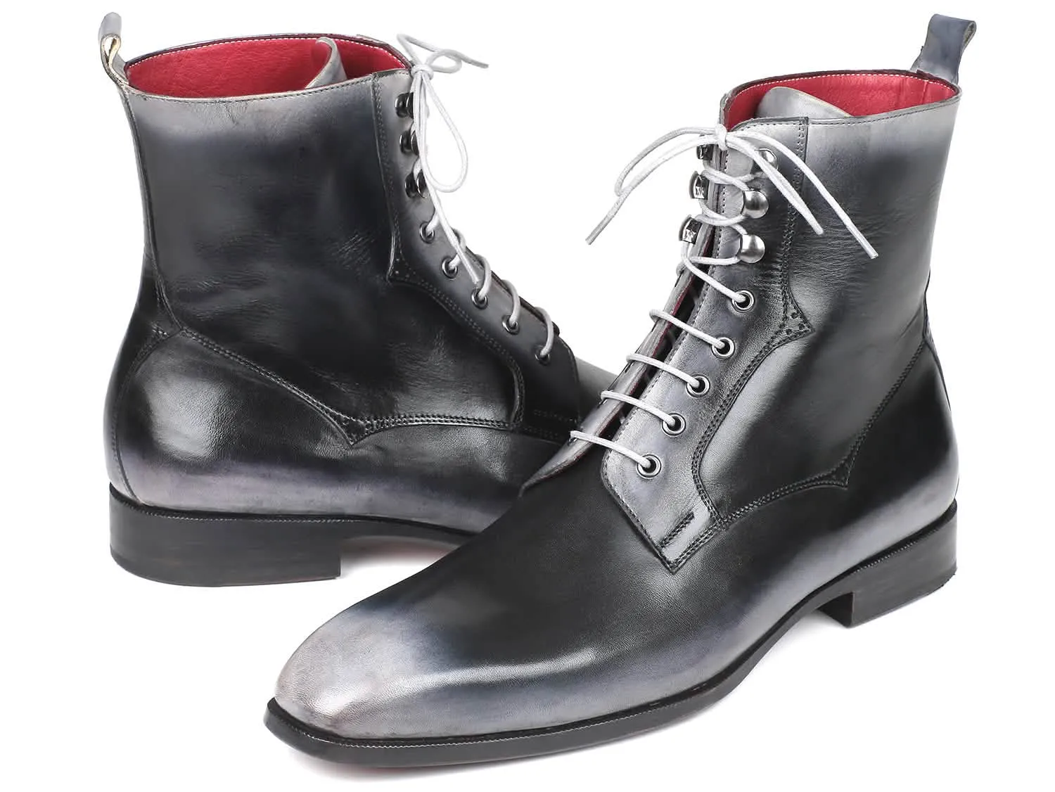 Bespoke Gray Burnished Leather Lace-Up Boots for Men by Paul Parkman