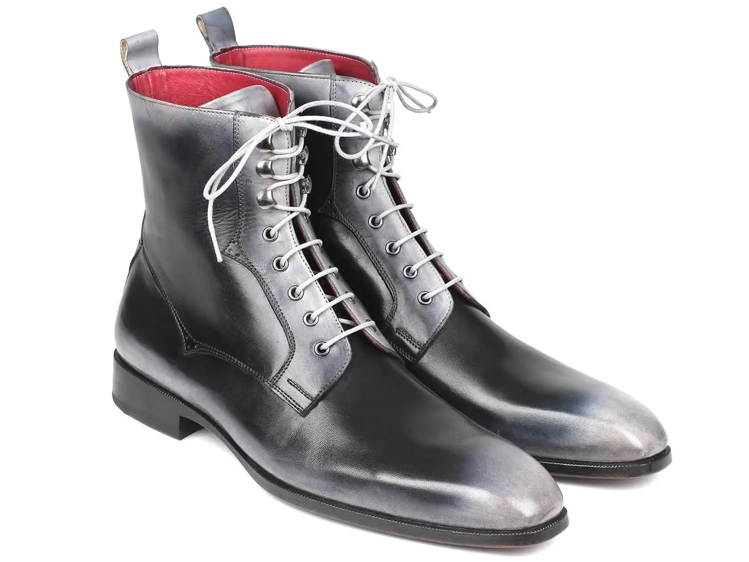 Bespoke Gray Burnished Leather Lace-Up Boots for Men by Paul Parkman