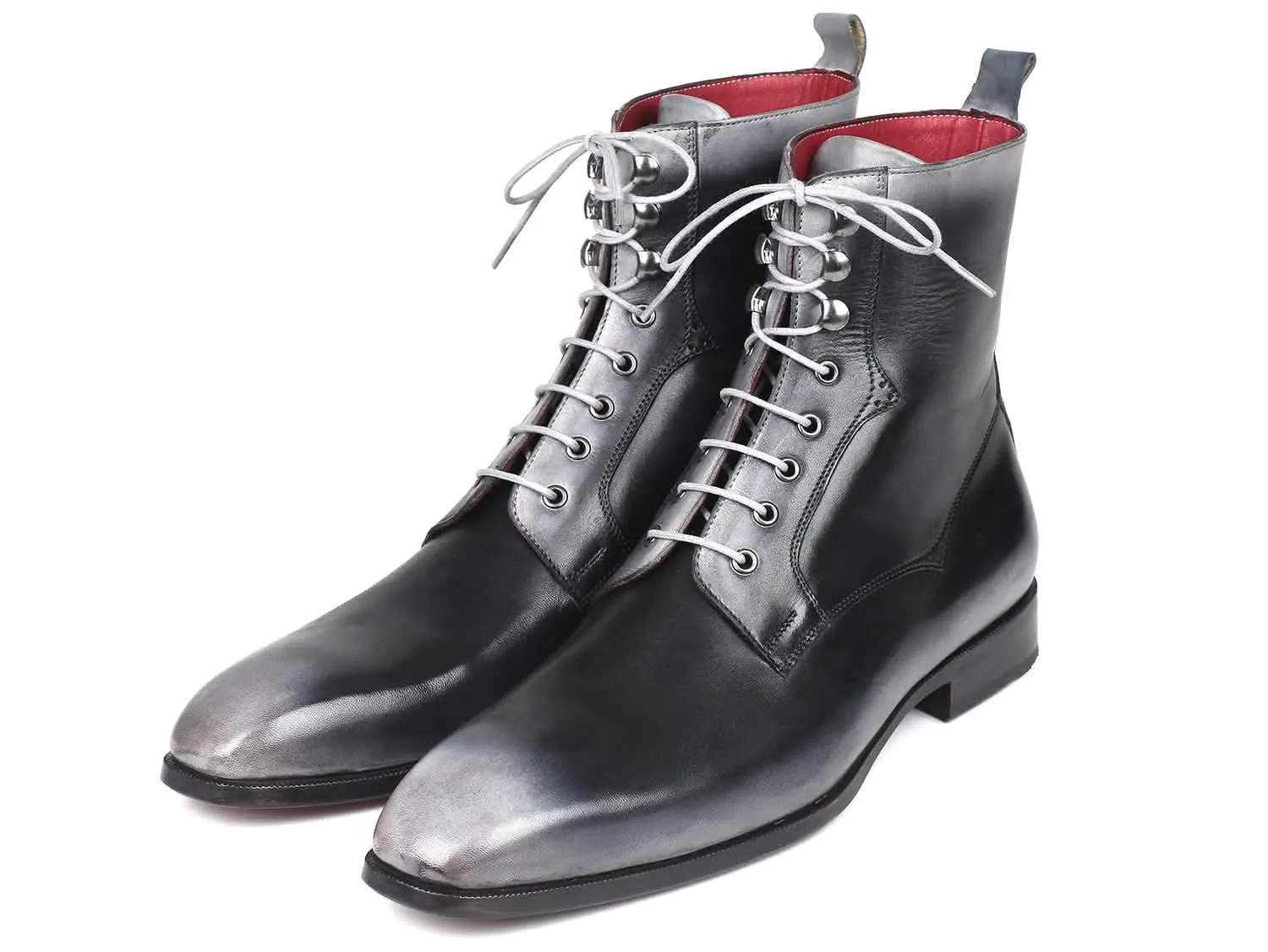 Bespoke Gray Burnished Leather Lace-Up Boots for Men by Paul Parkman