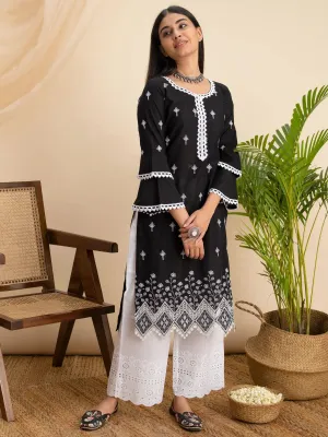 Black Embroidered Cotton Kurta