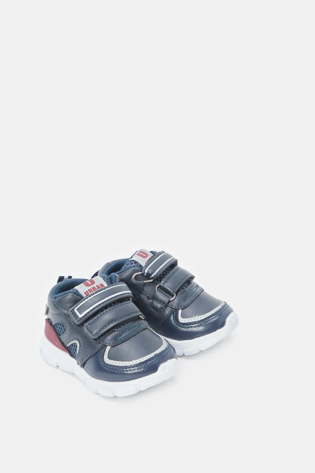 Boys Navy Double Velcro Strap Sneakers