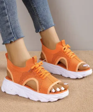 Breathable Mesh Orange Lace Up Splicing Sandals Peep Toe UU008