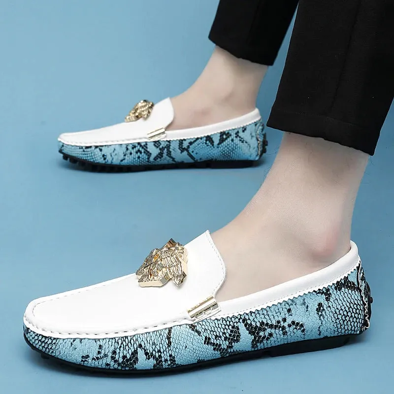 Breathable Metal Appliques Genuine Leather Loafers