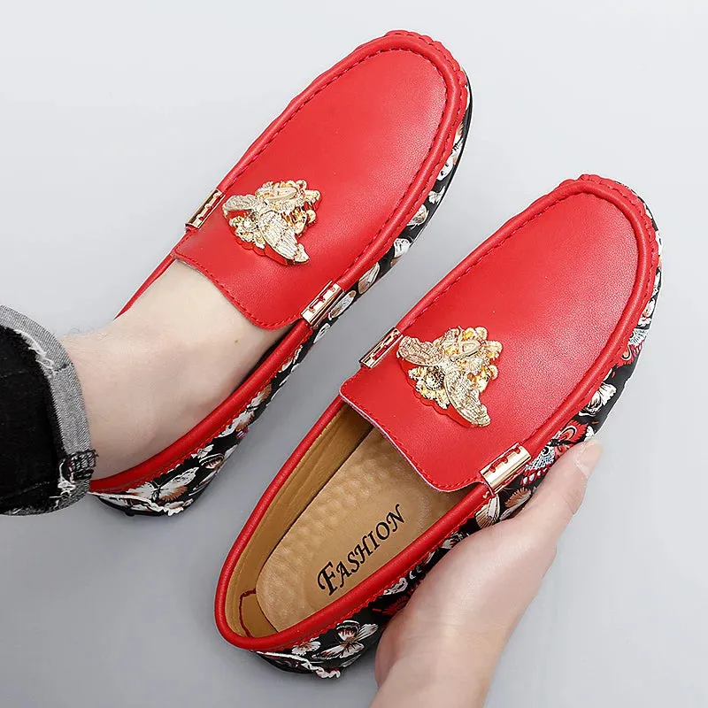 Breathable Metal Appliques Genuine Leather Loafers