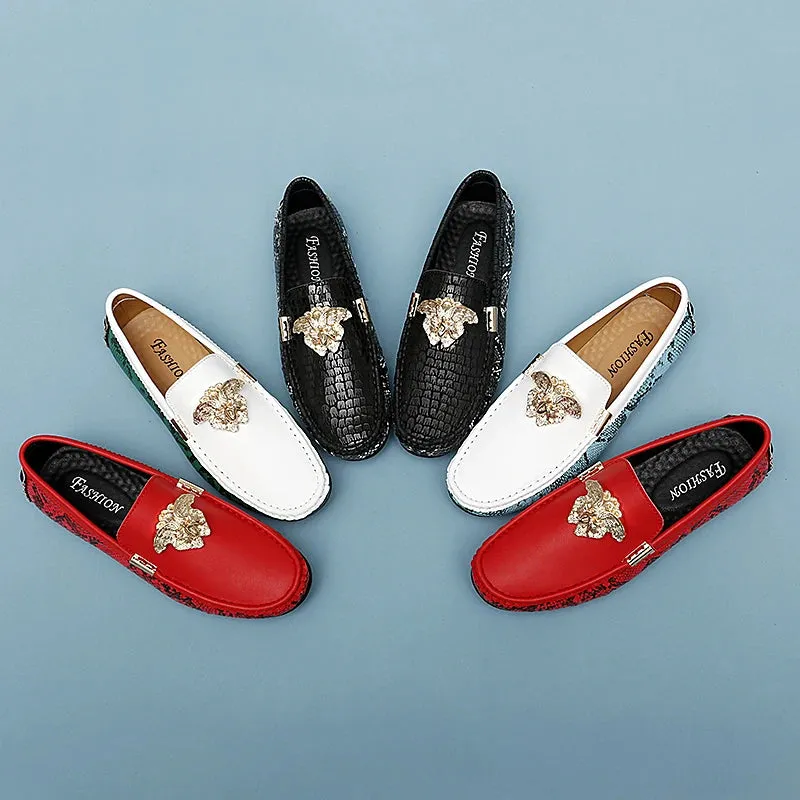 Breathable Metal Appliques Genuine Leather Loafers