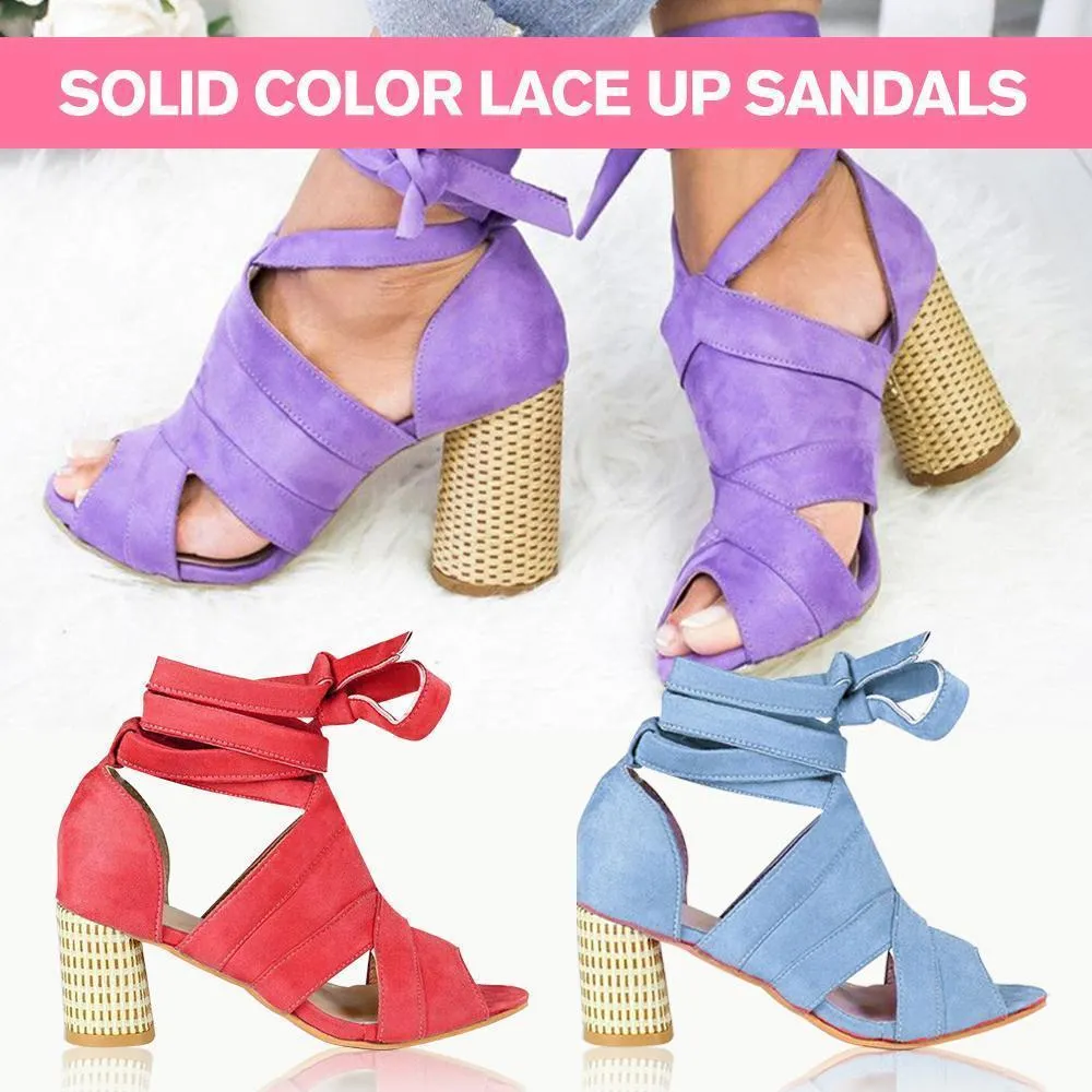 Casual Solid Color Lace Up High Heel Sandals