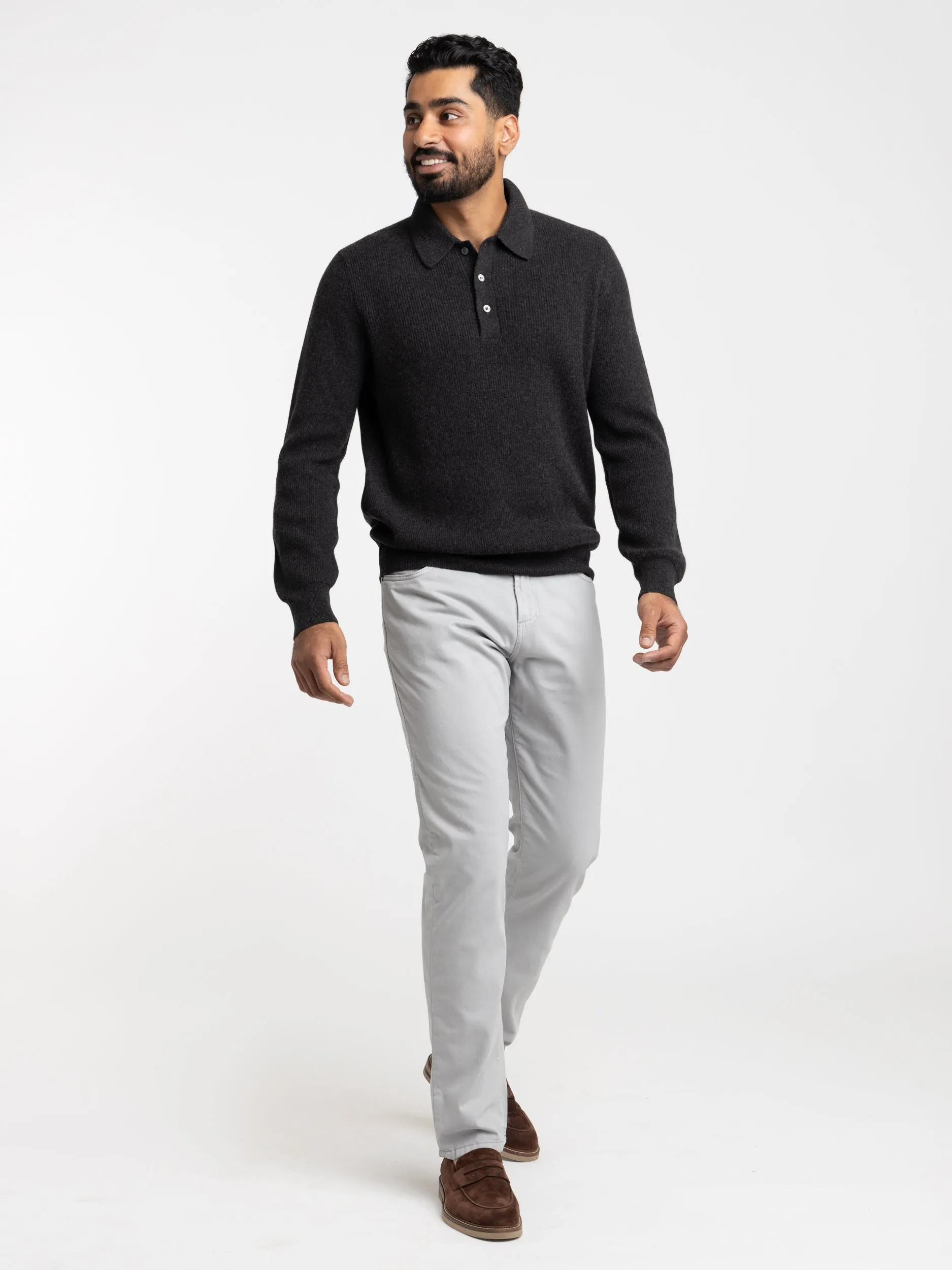 Charcoal Grey Cashmere Polo Sweater