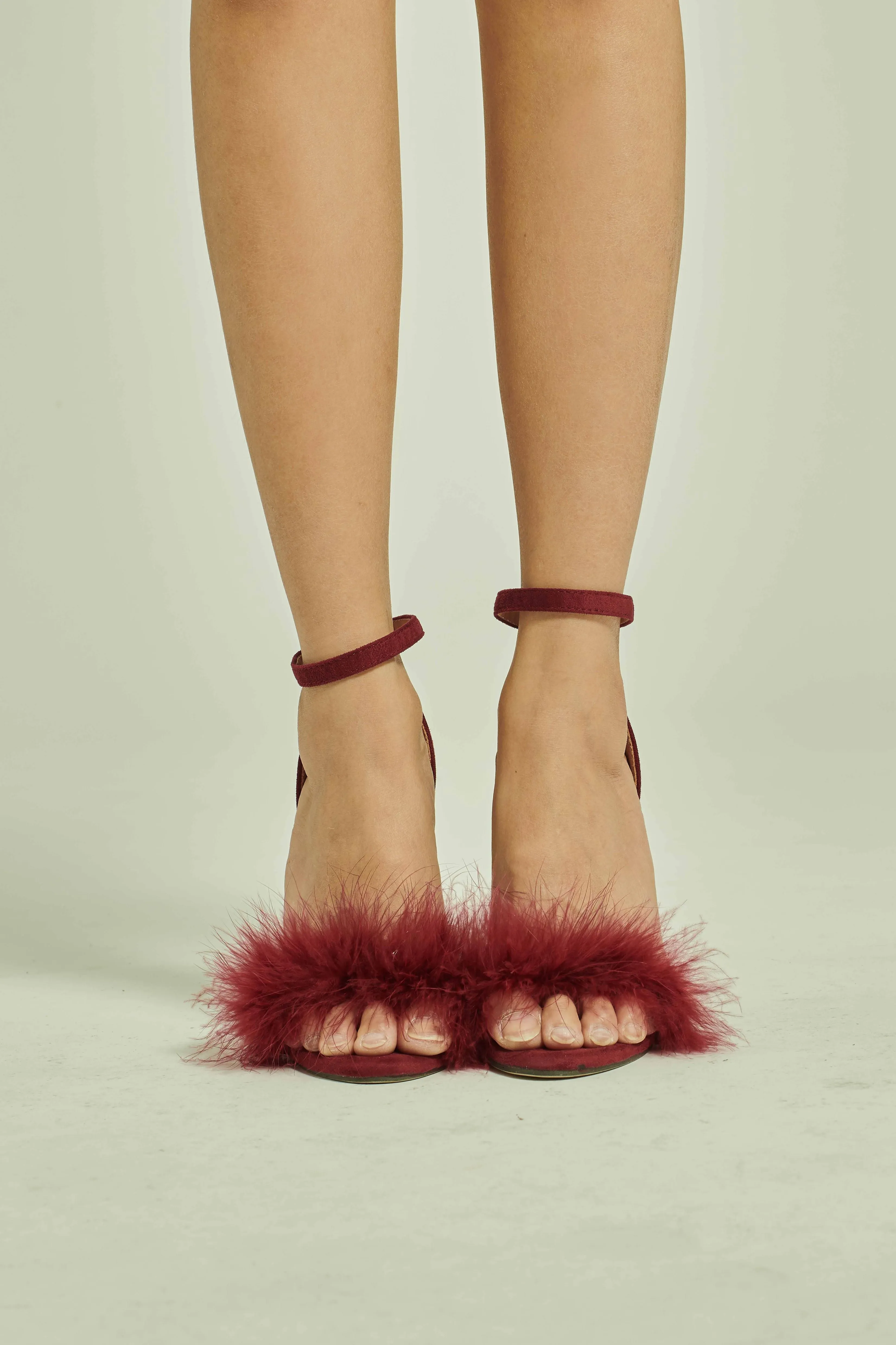 Chevette Fur Stilettos in Wine