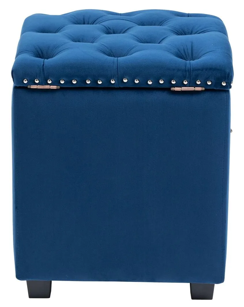 Cubix Blue Fabric Storage Ottoman Tufted Blanket Box Foot Stool Studs and Rings