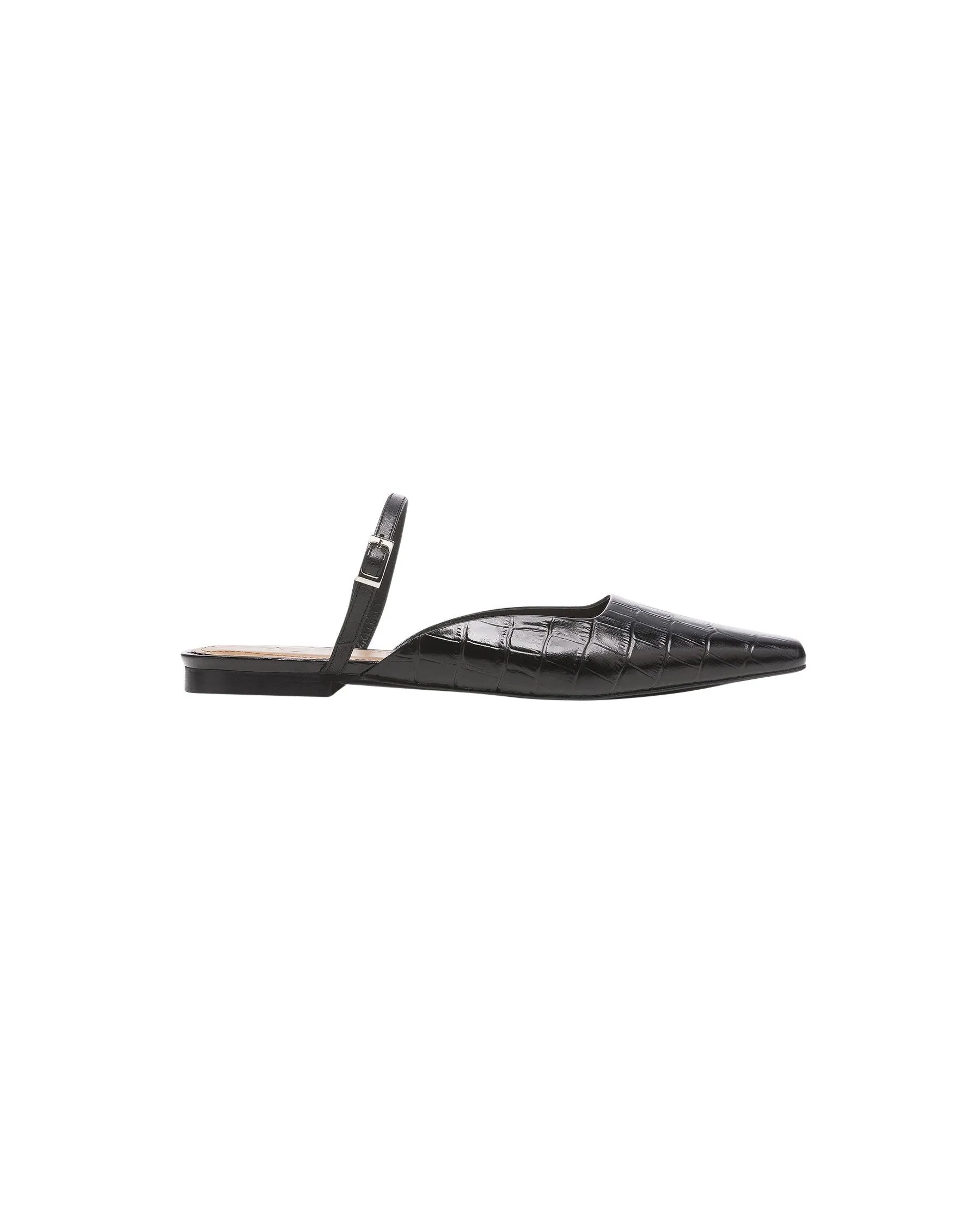 Dolores Black Croco Nappa Flat Mules