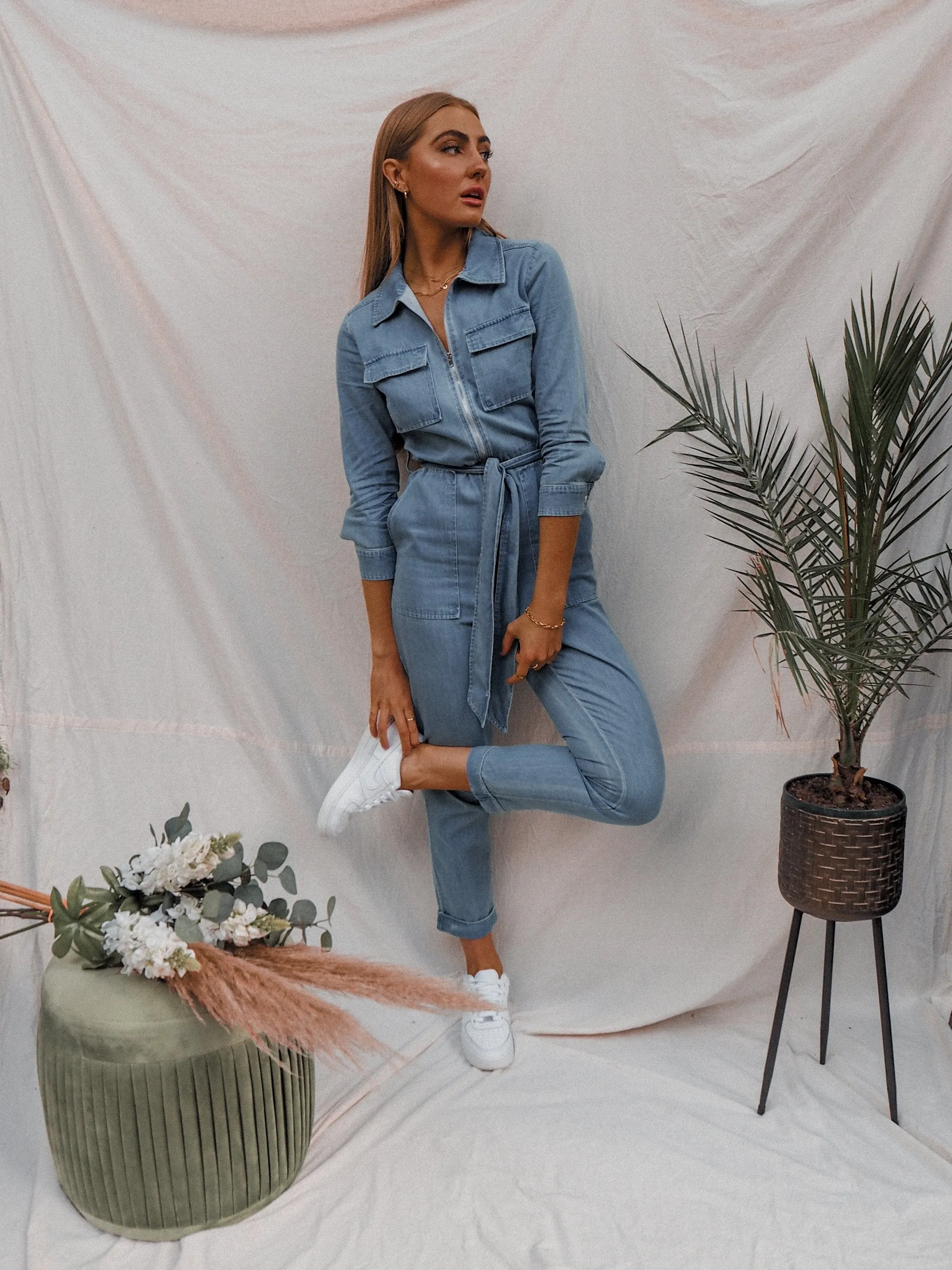 Emma Chambray Blue Utility Jumpsuit