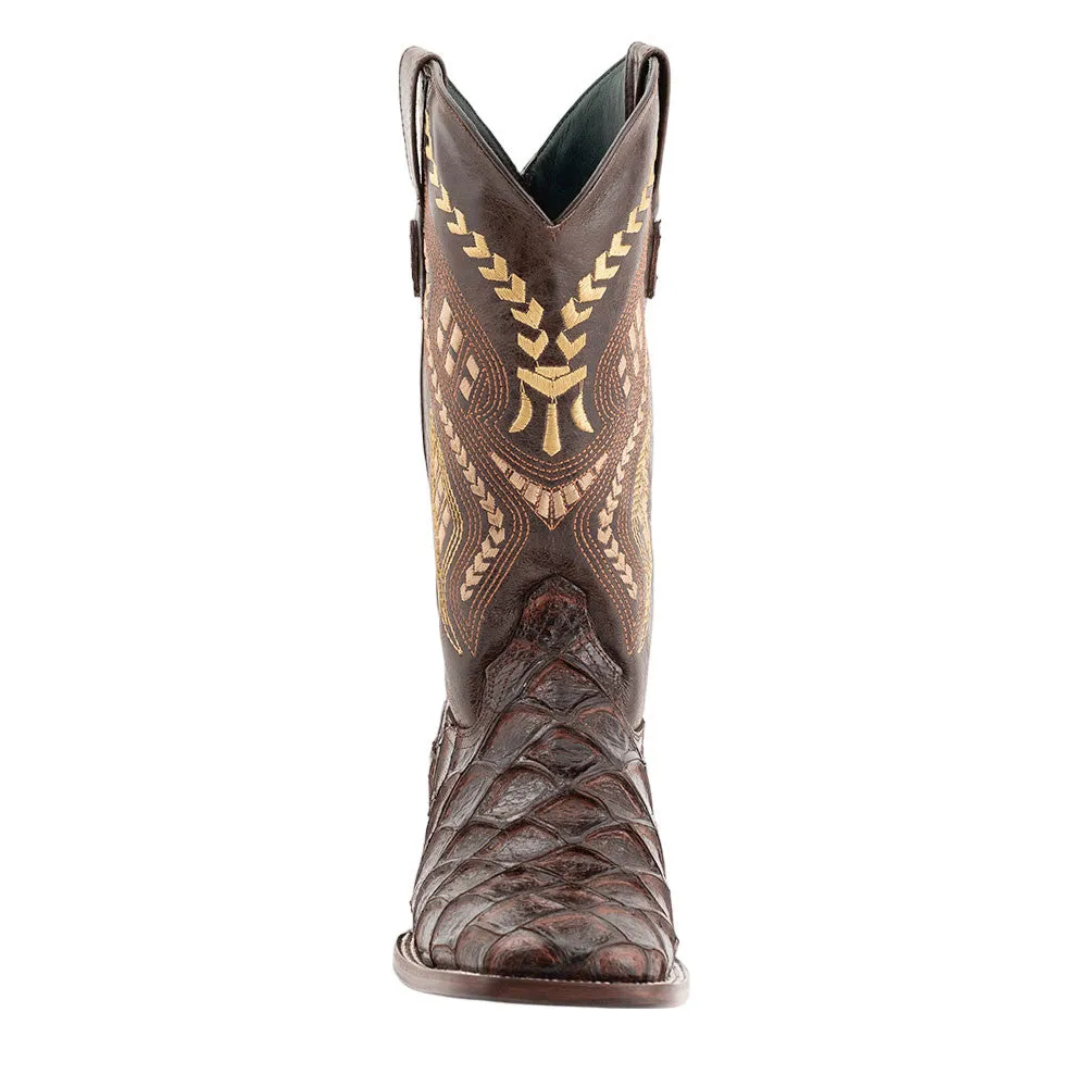 Ferrini Bronco Chocolate Pirarucu Print Square Toe Leather Cowboy Boots