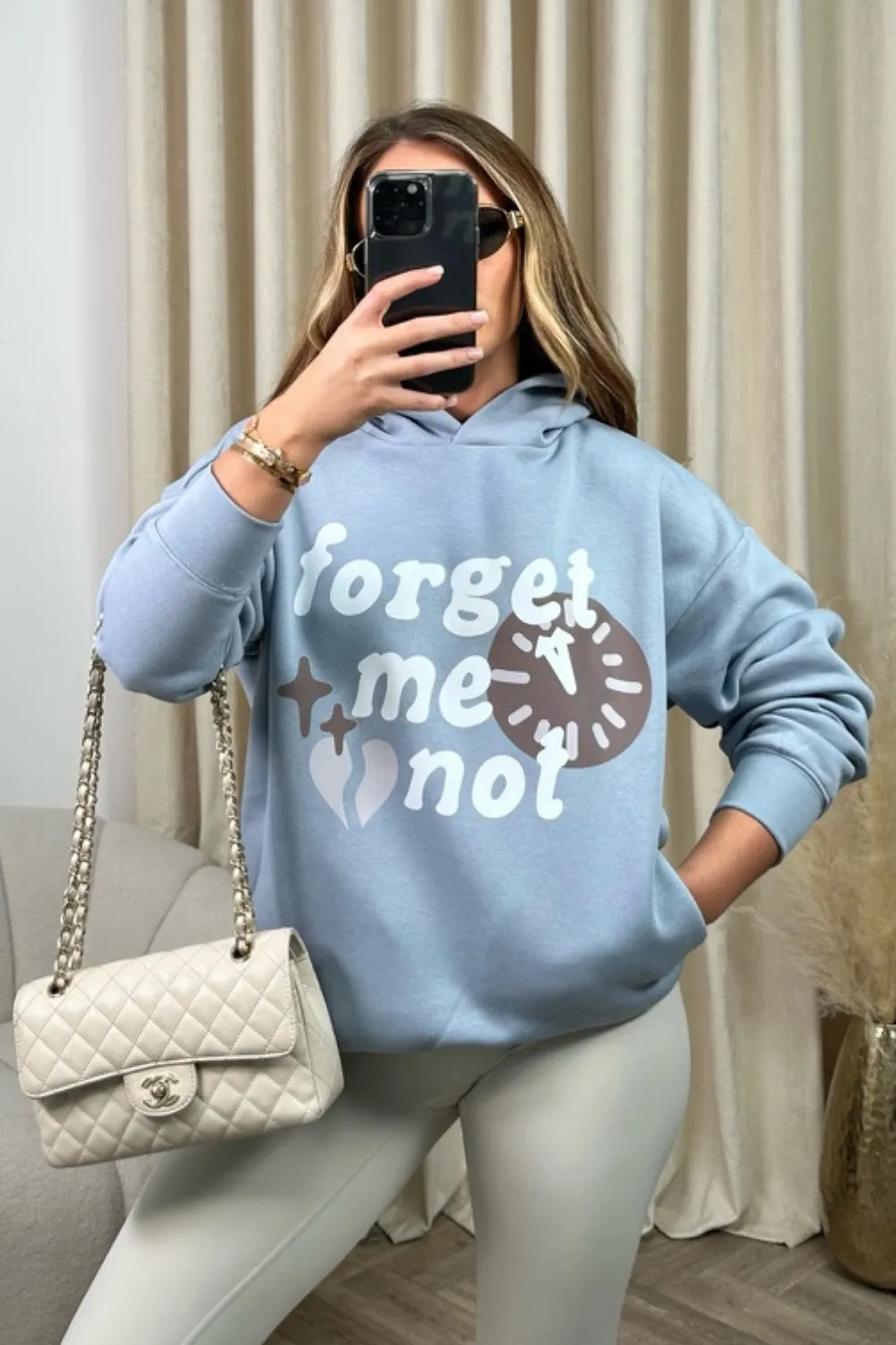 Forget me not baby blue printed relaxed hoodie