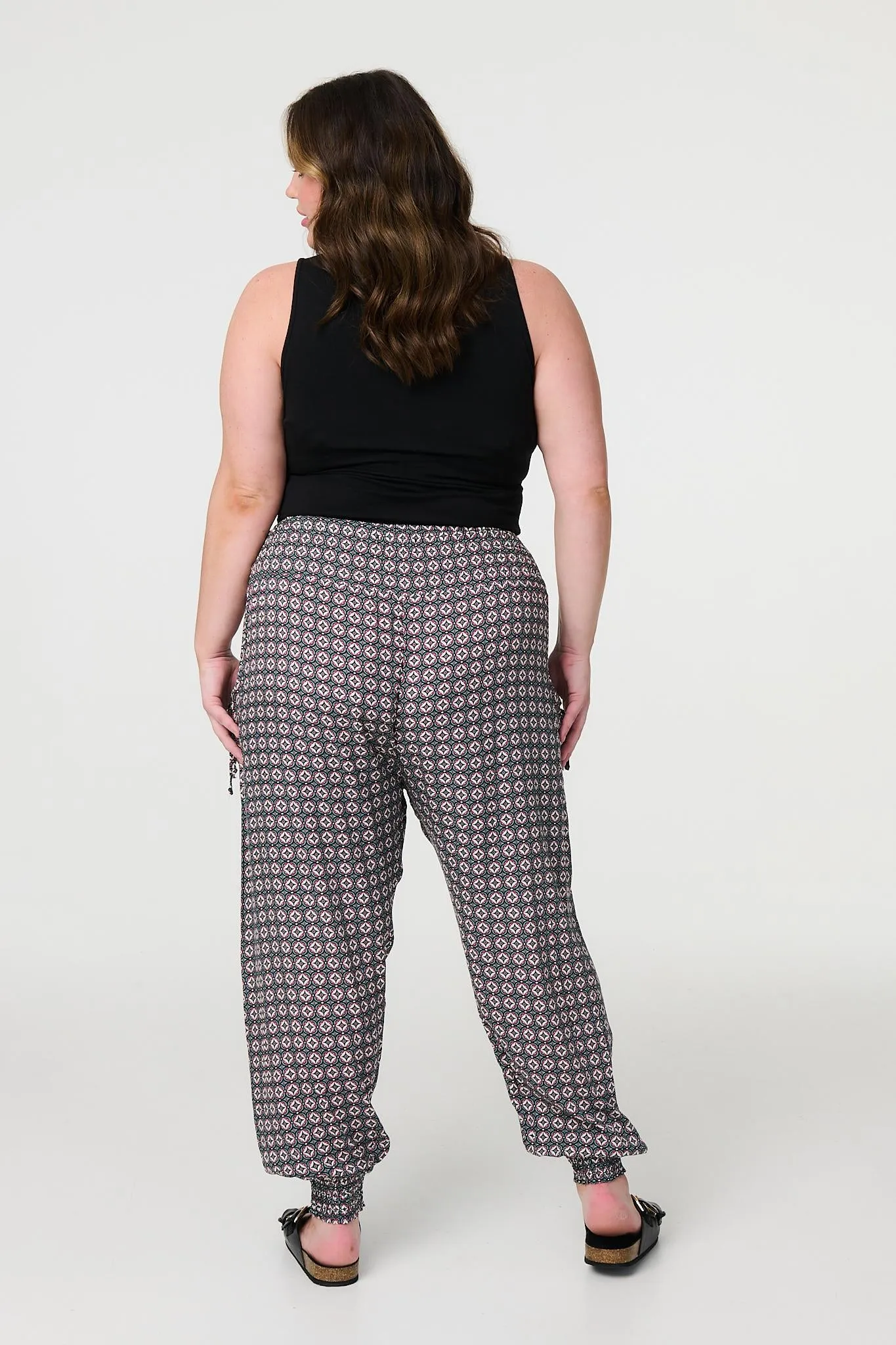 Geo Print Pull On Harem Pants