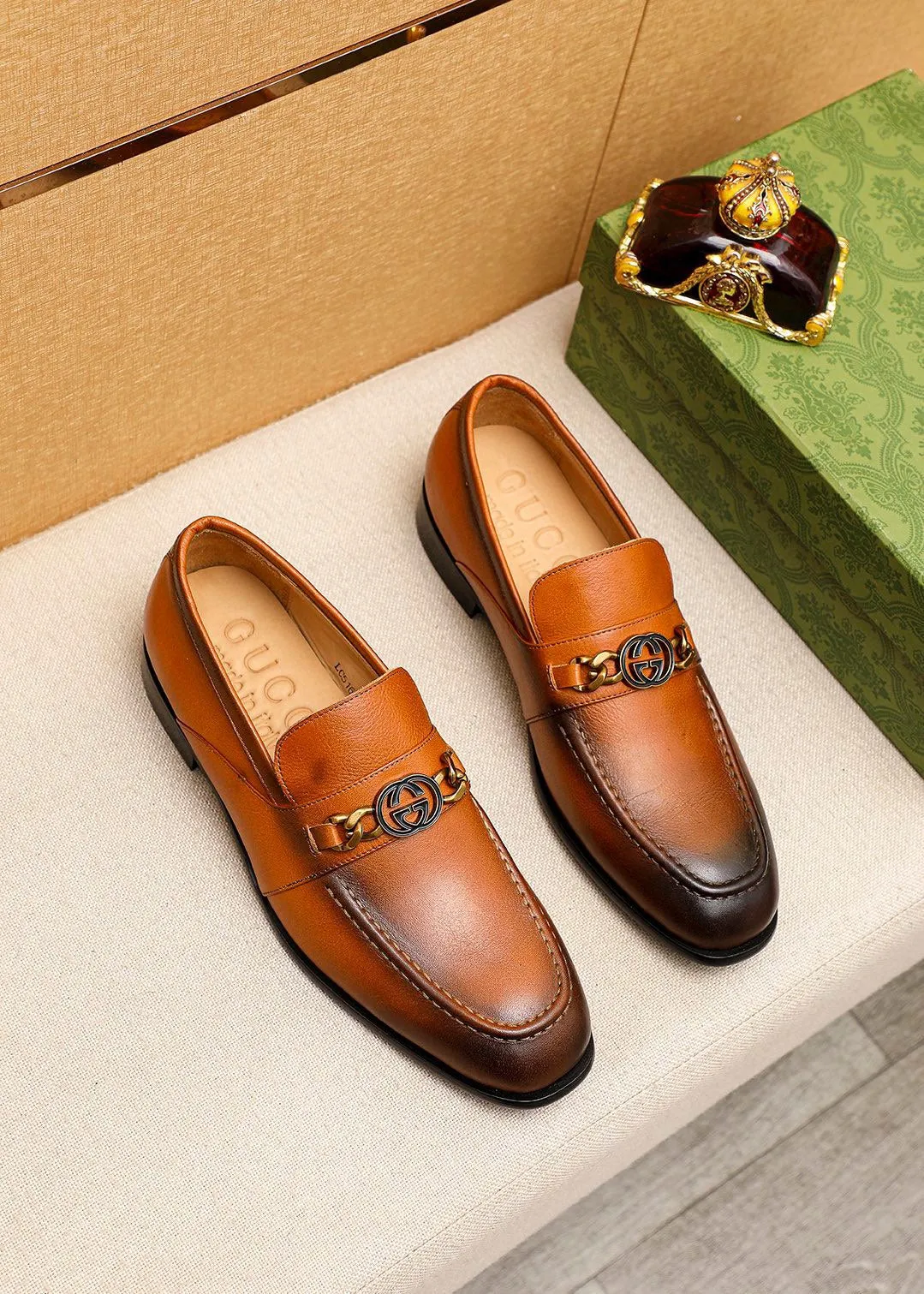 GG MEN'S BROWN LEATHER LOAFERS