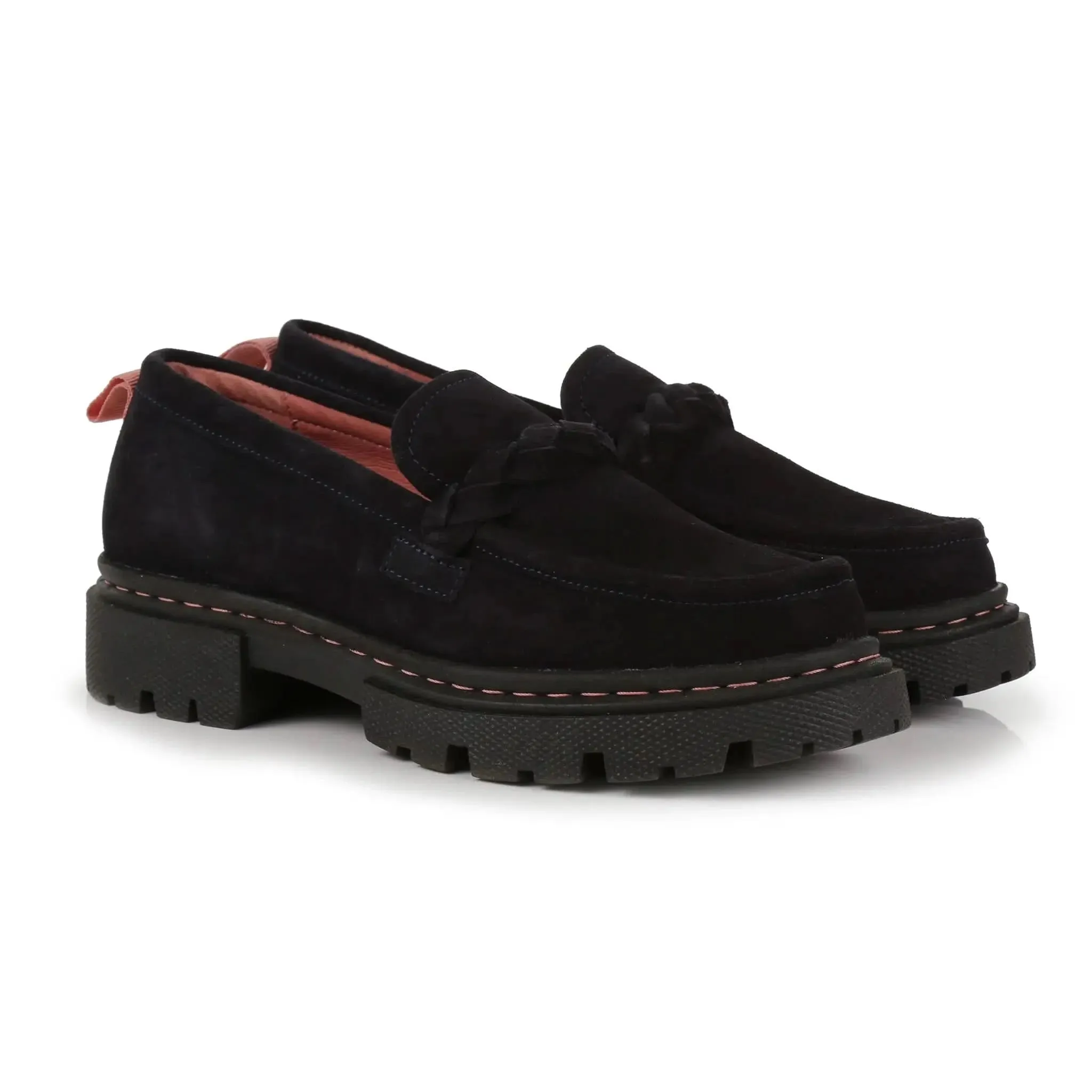 Hackney Navy Suede Loafers - Pink Band