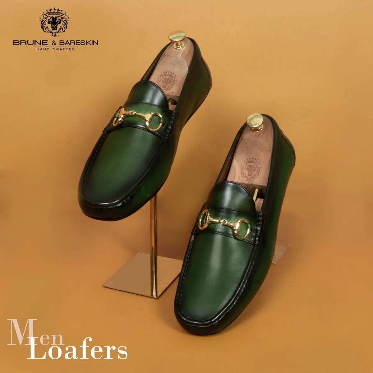 Horsebit Driving Loafers Shoe in Green Leather