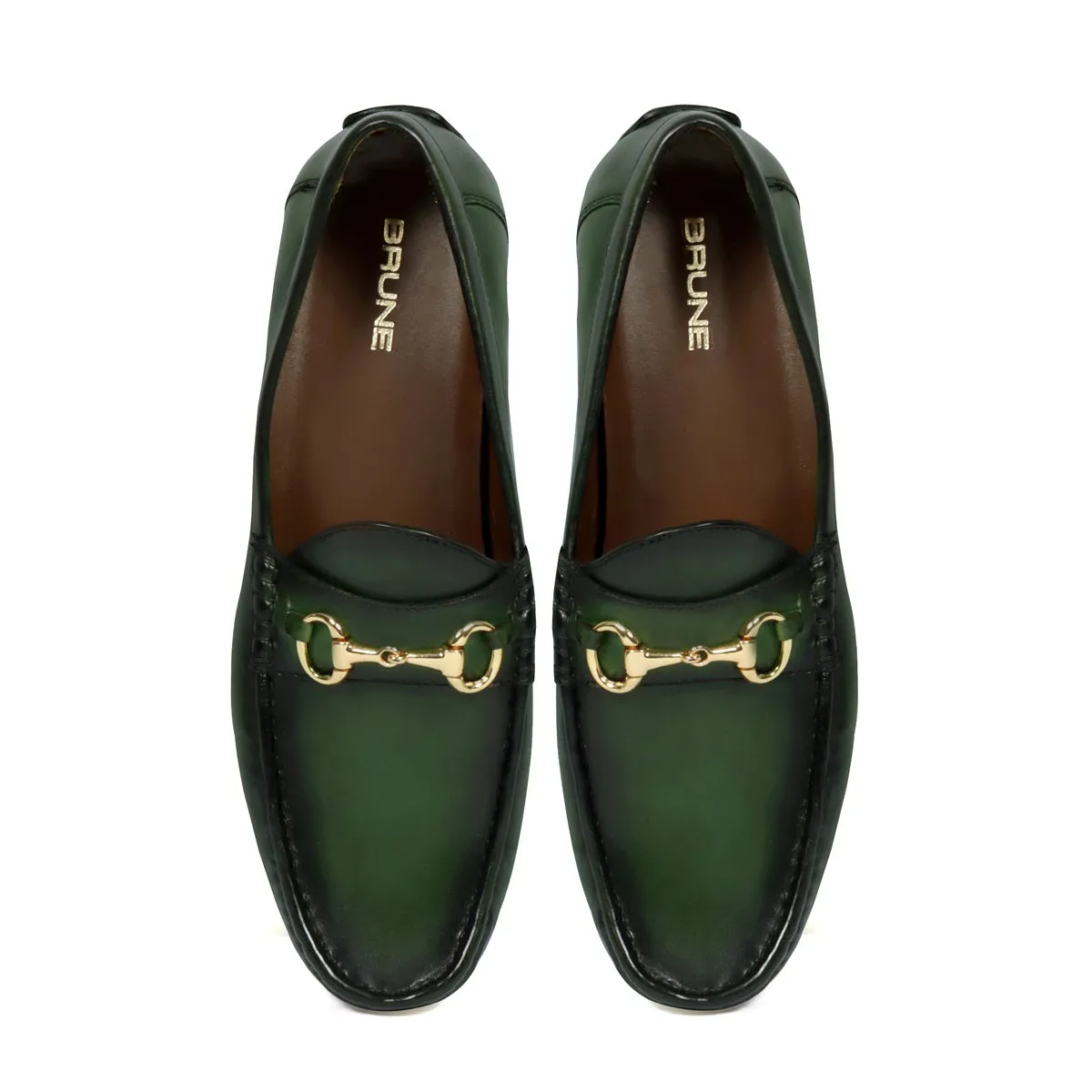 Horsebit Driving Loafers Shoe in Green Leather