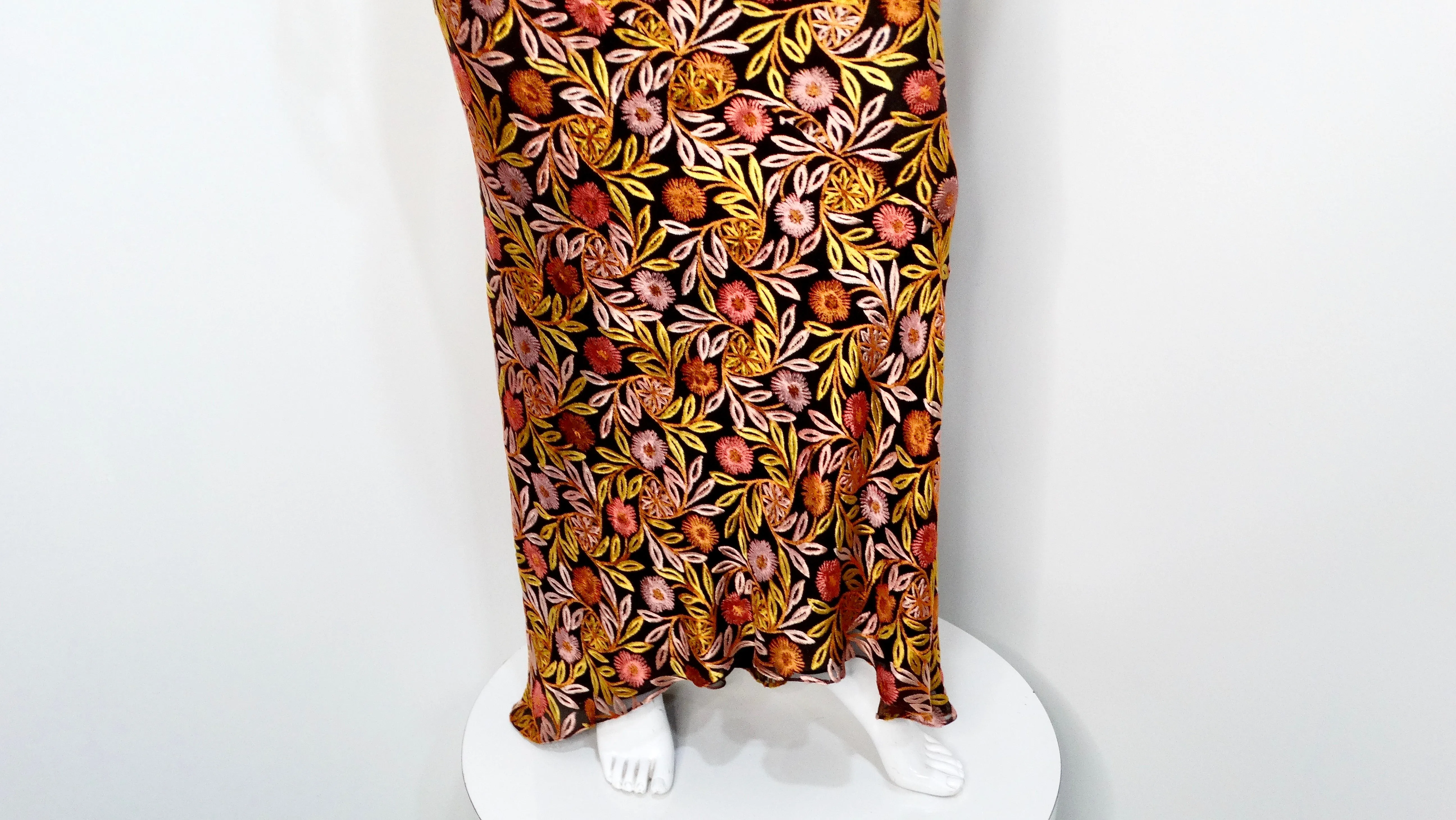 John Galliano Vintage Floral Print Semi-Sheer Maxi Dress