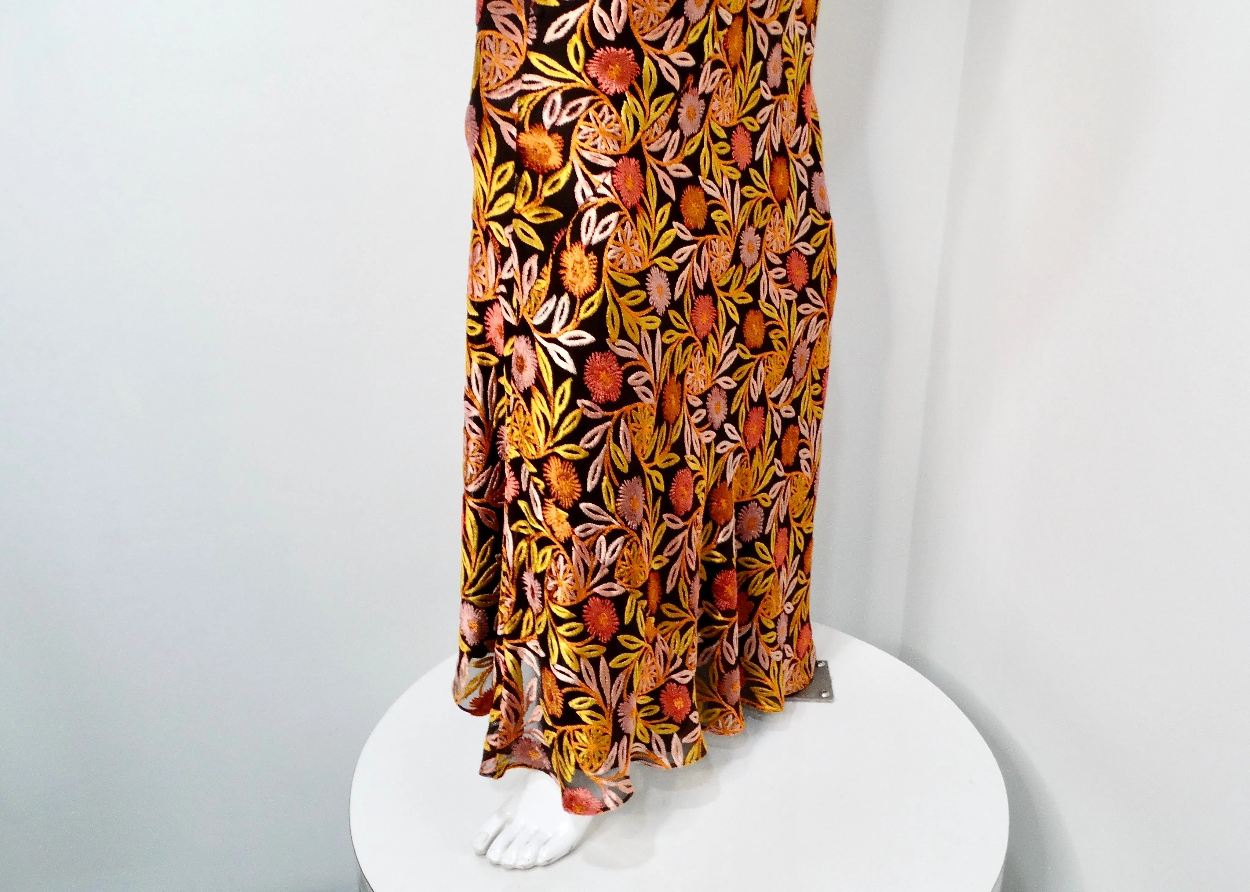 John Galliano Vintage Floral Print Semi-Sheer Maxi Dress