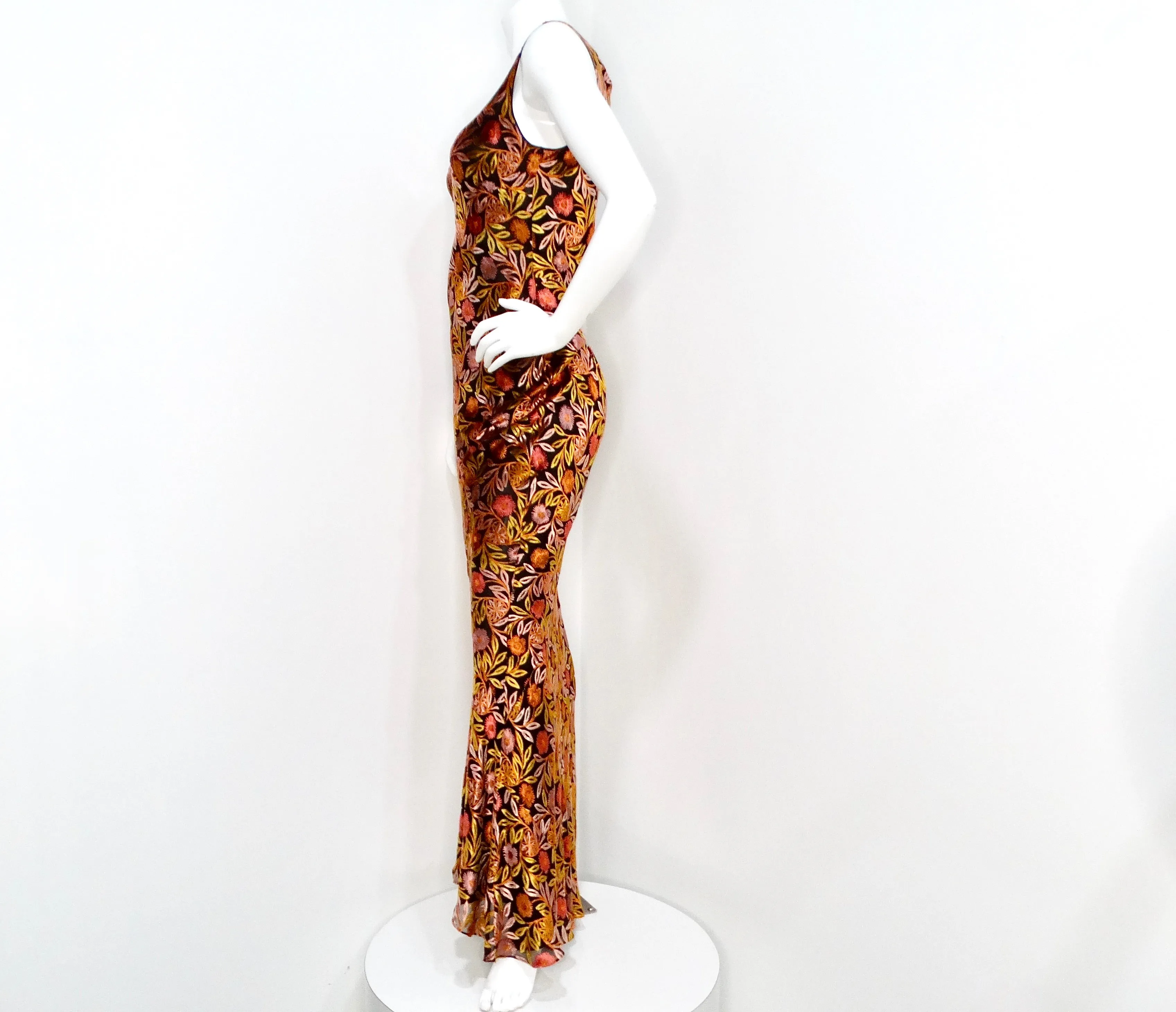 John Galliano Vintage Floral Print Semi-Sheer Maxi Dress