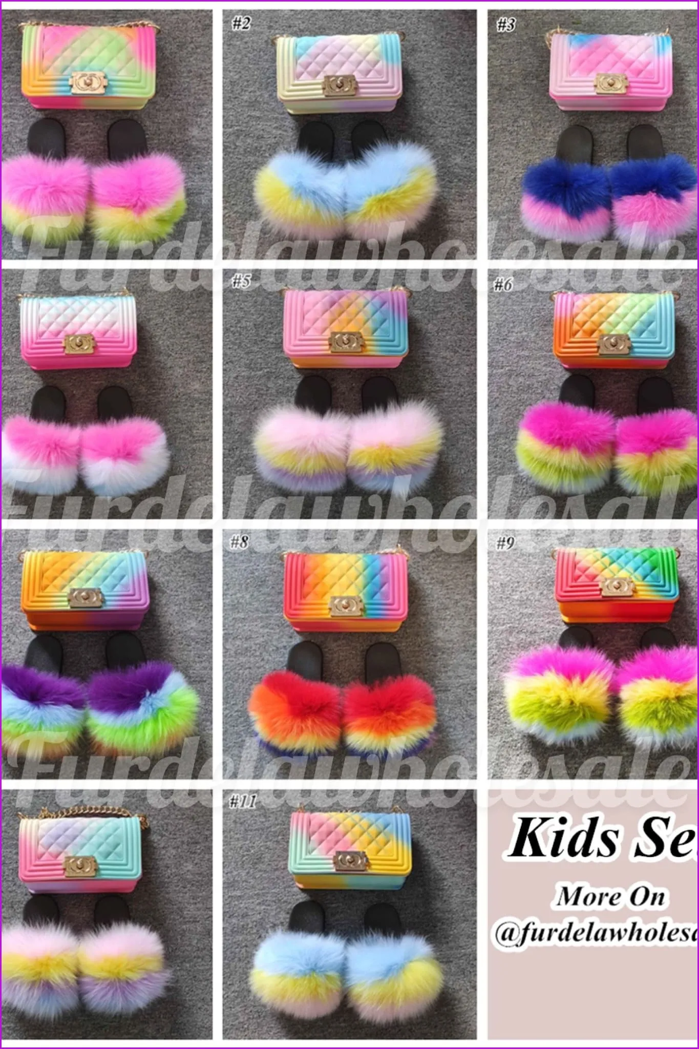 Kids Fluffy Slides & Purse Set F873