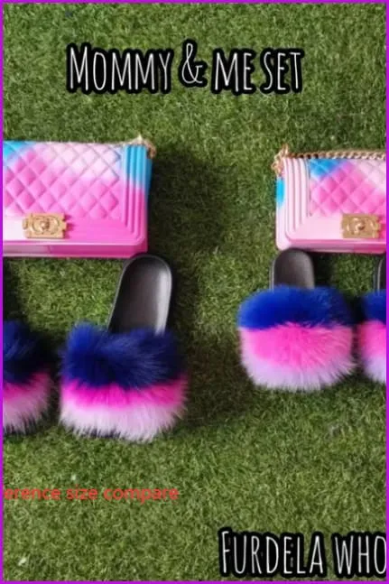 Kids Fluffy Slides & Purse Set F873