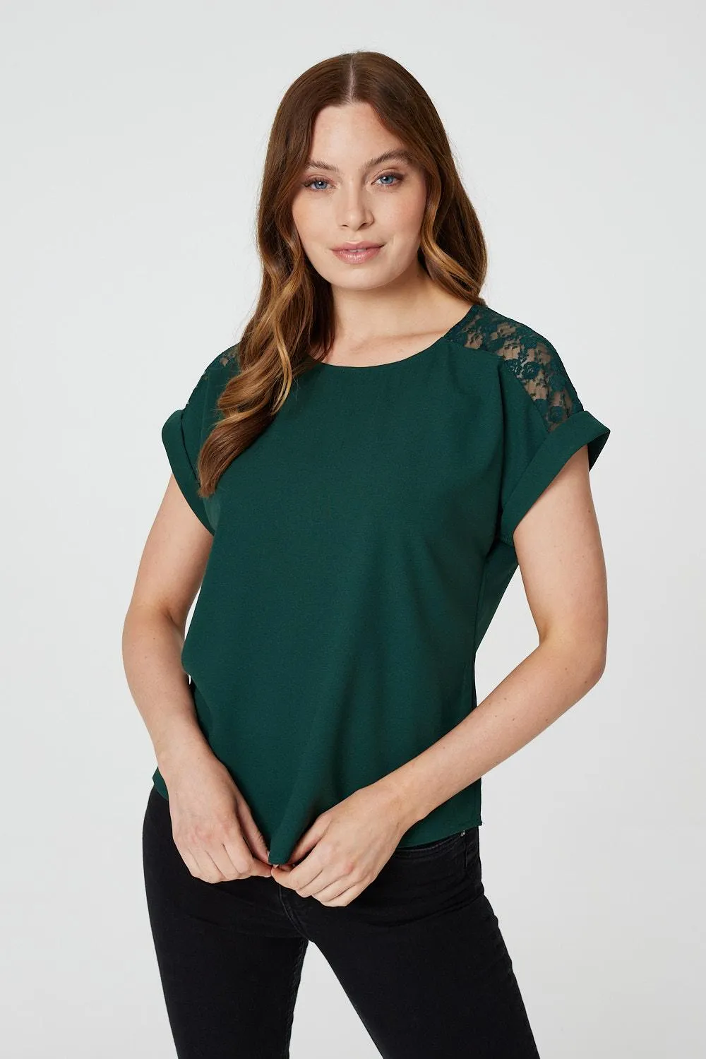 Lace Shoulder Short Sleeve Top