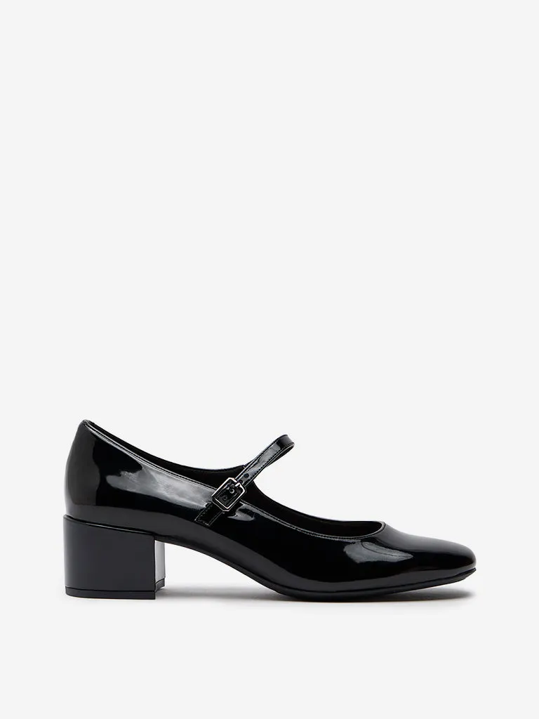 LUNA BLU Black Belted Block Heel Shoes