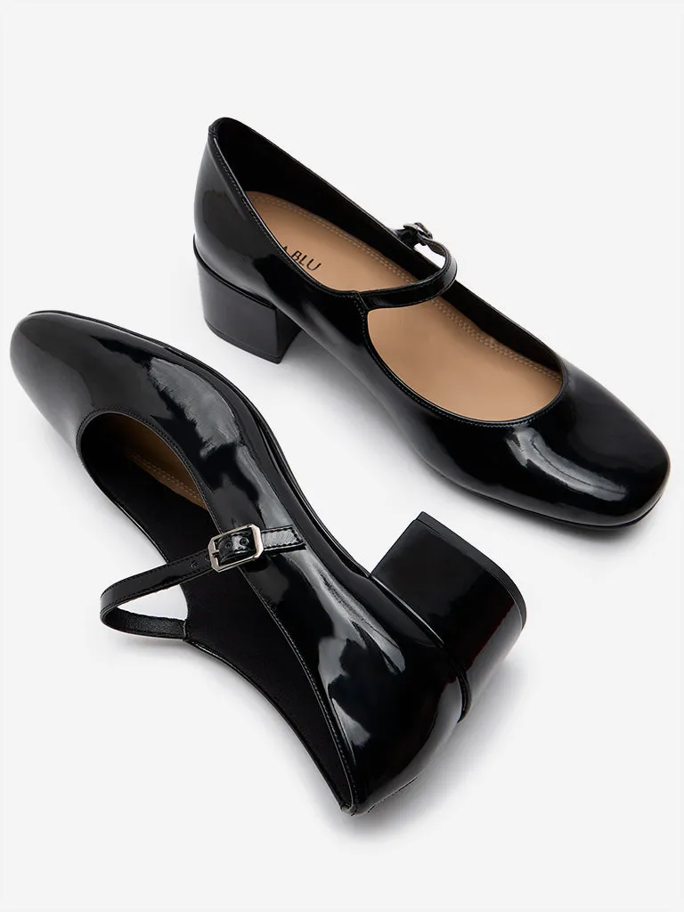 LUNA BLU Black Belted Block Heel Shoes