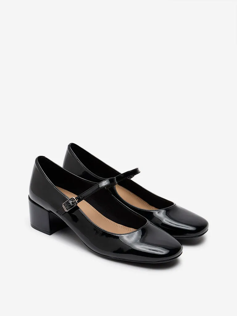 LUNA BLU Black Belted Block Heel Shoes