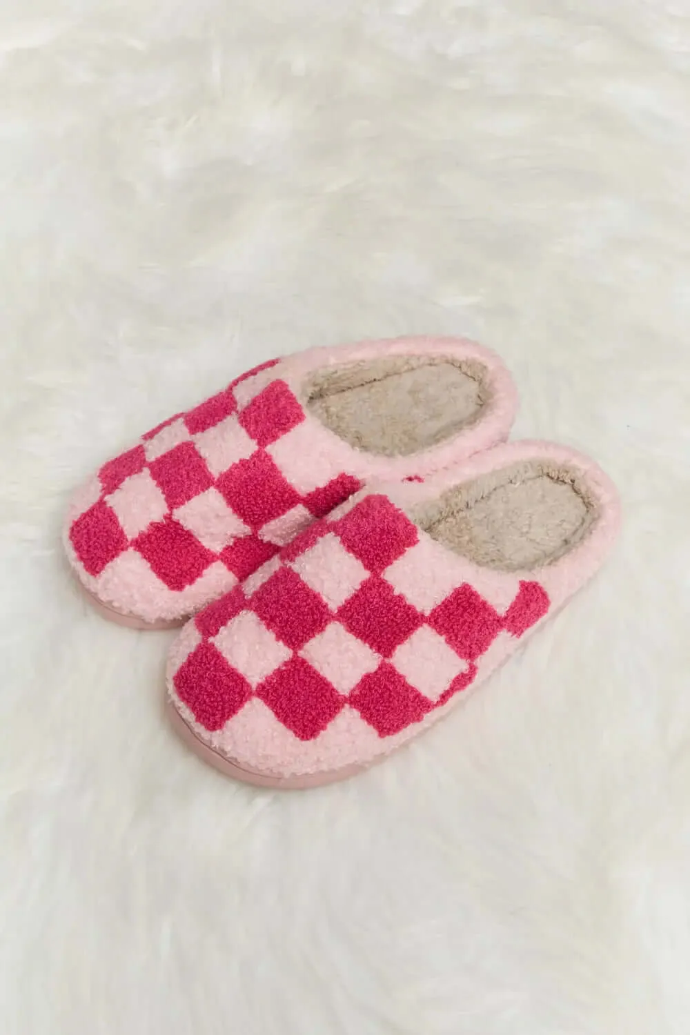 Melody Checkered Print Plush Slippers