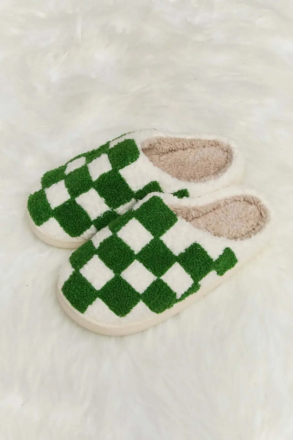 Melody Checkered Print Plush Slippers