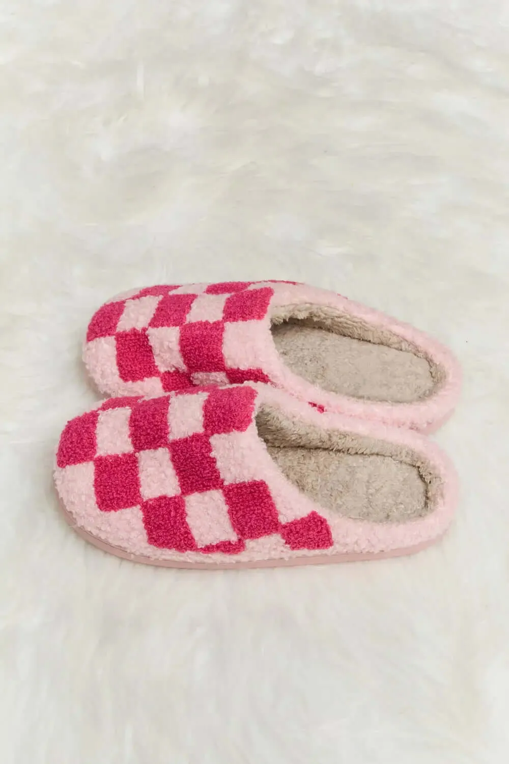 Melody Checkered Print Plush Slippers