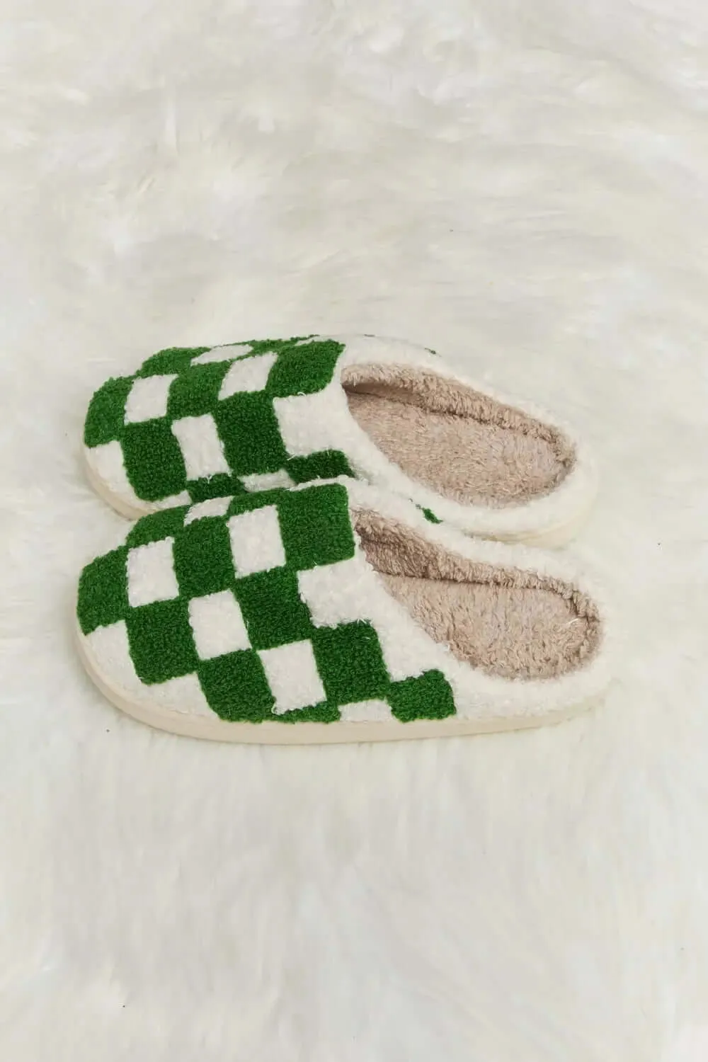 Melody Checkered Print Plush Slippers