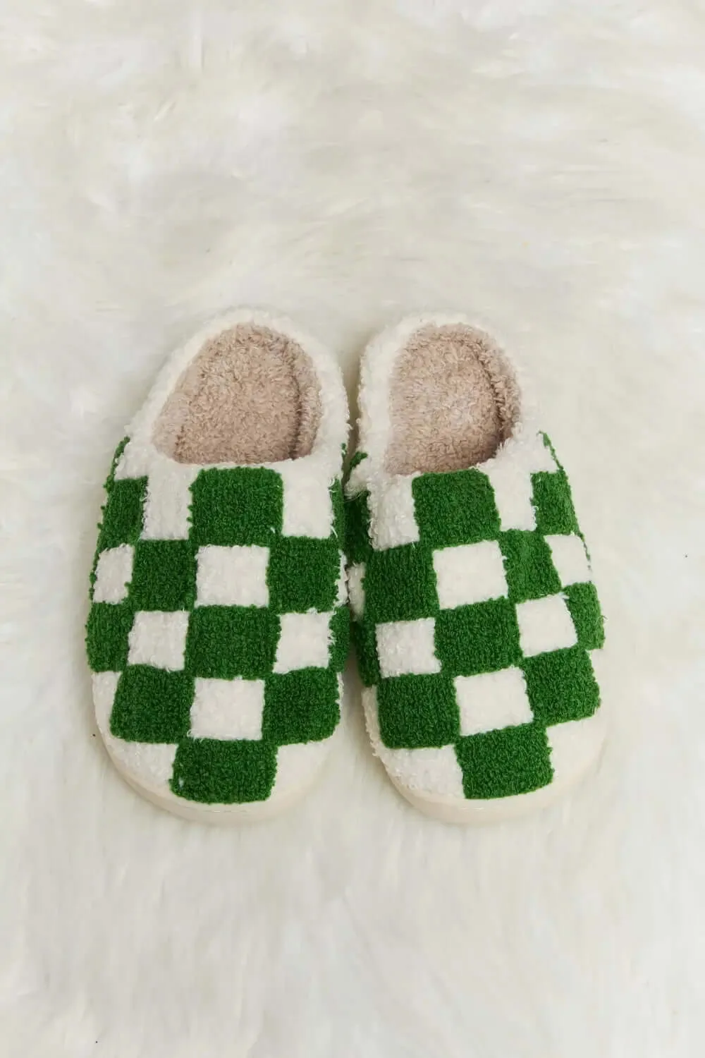 Melody Checkered Print Plush Slippers