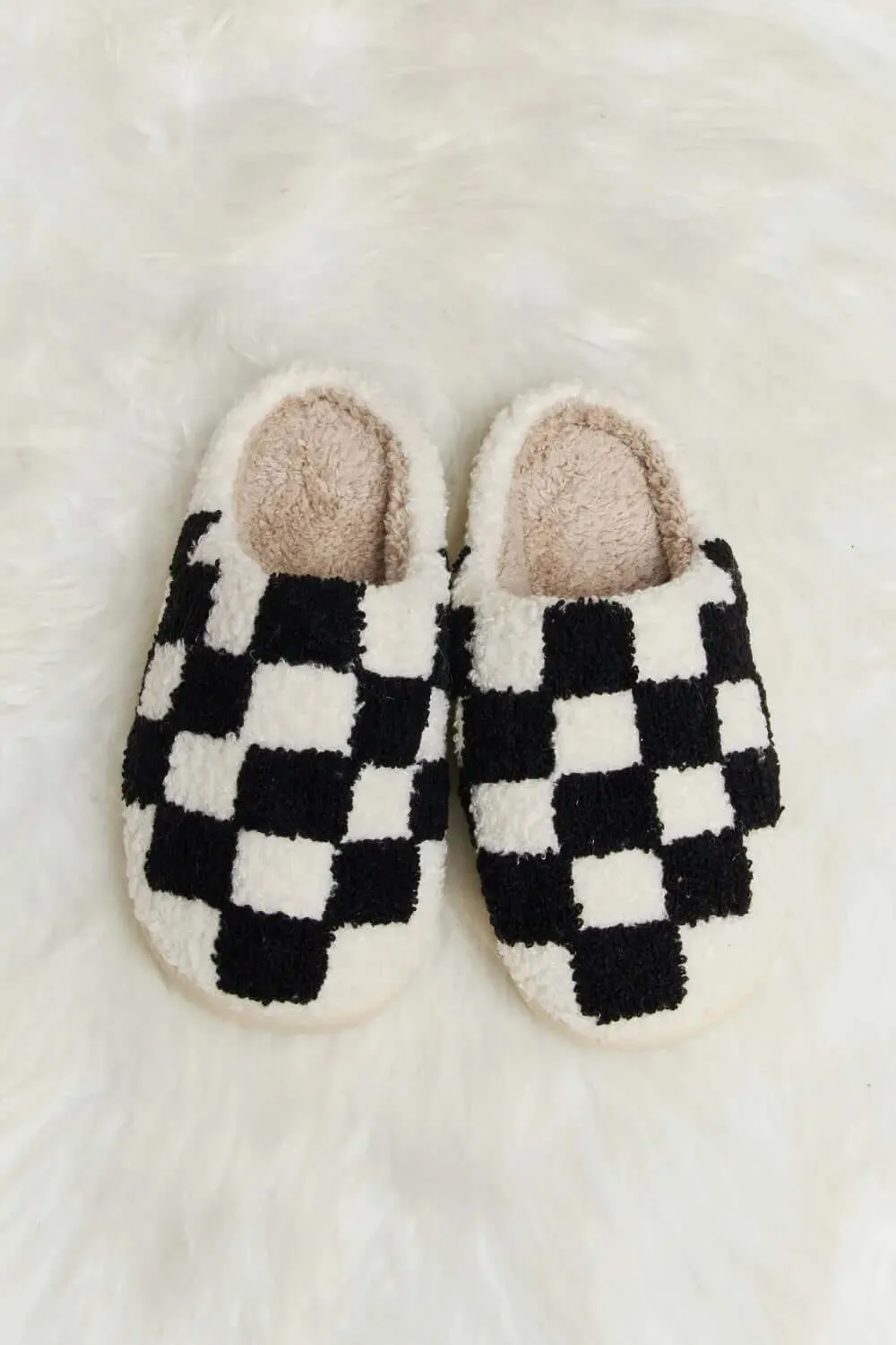 Melody Checkered Print Plush Slippers