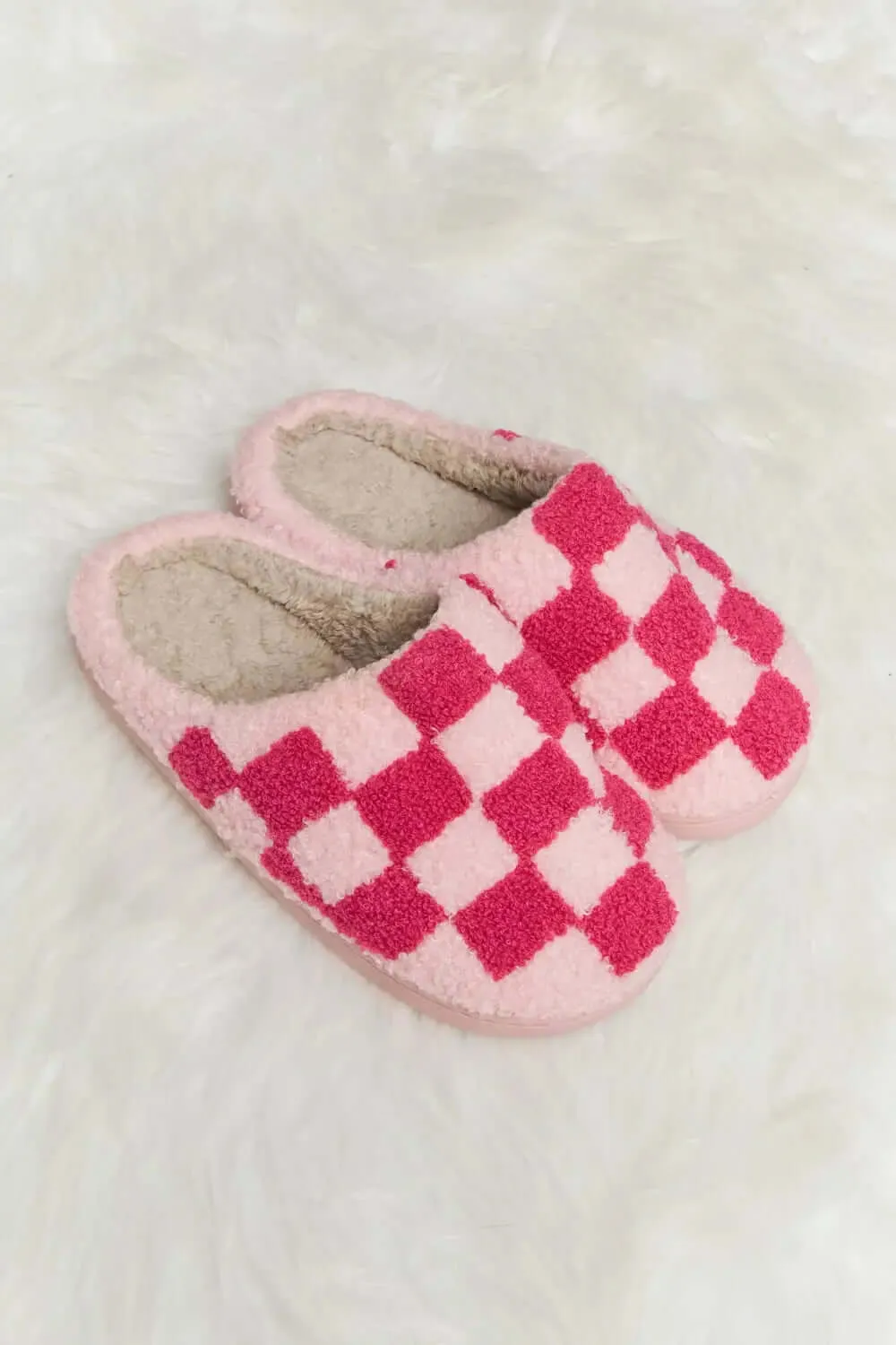 Melody Checkered Print Plush Slippers