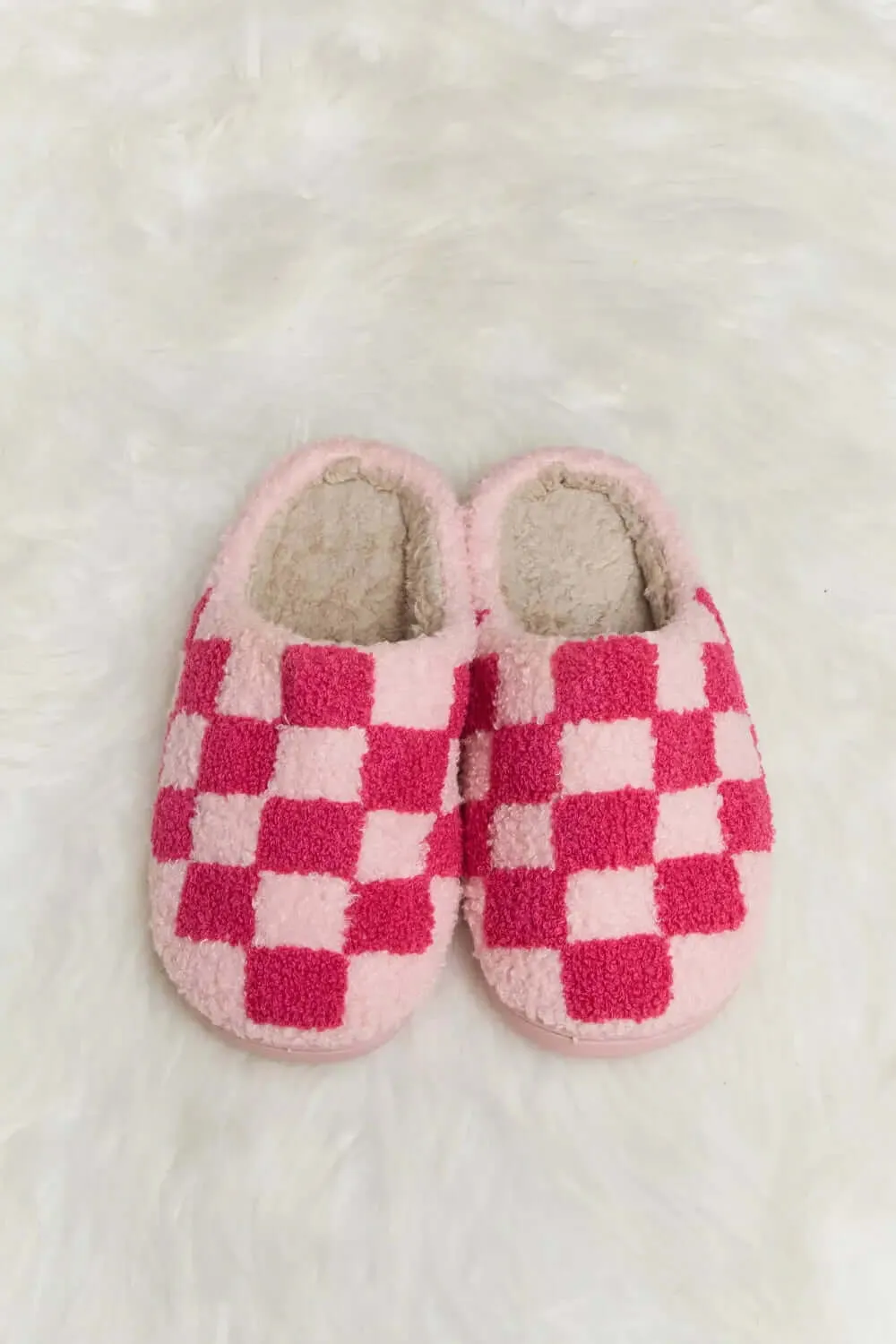 Melody Checkered Print Plush Slippers