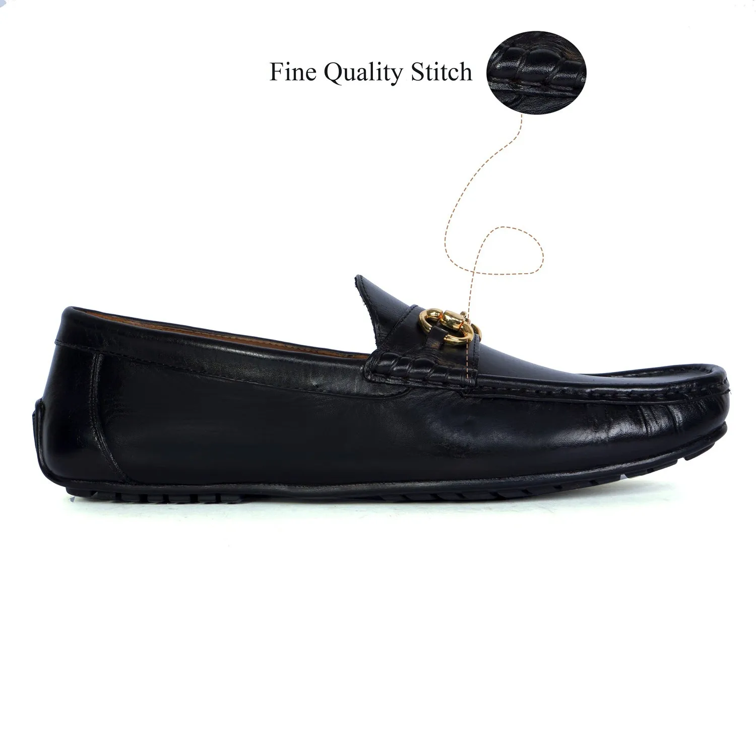 Moccasin Black Driver Loafer with Horse-Bit Buckle Detailing