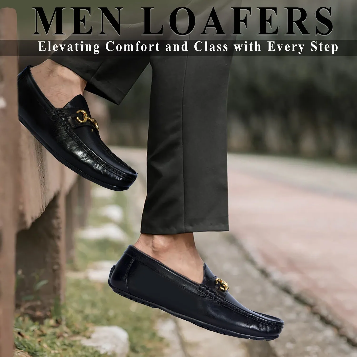 Moccasin Black Driver Loafer with Horse-Bit Buckle Detailing