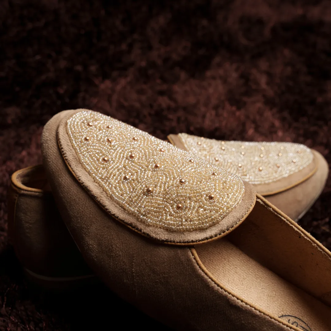 Monkstory Hand-Beaded Slip-ons - Beige