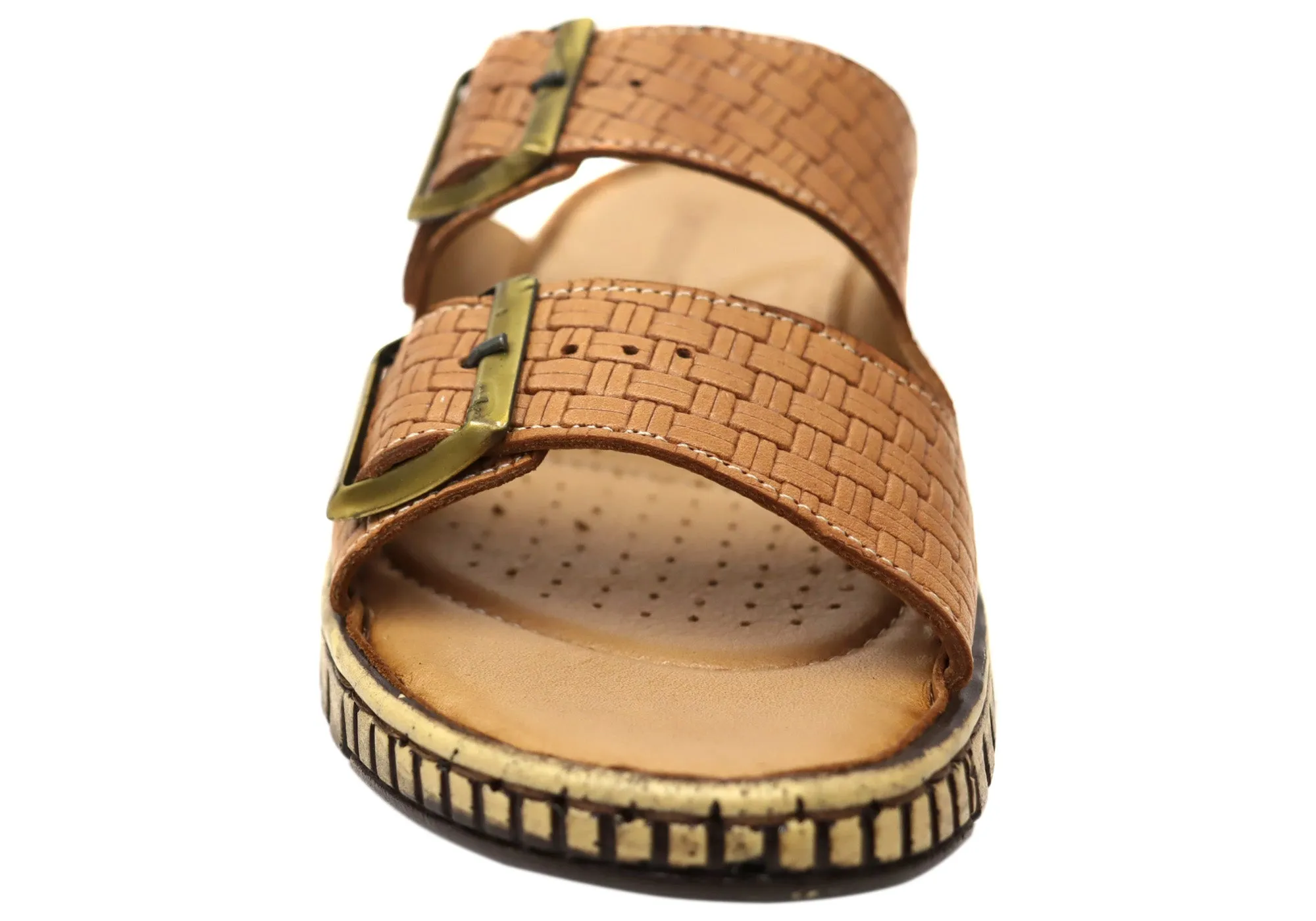 Orizonte Relaxa Womens European Leather Adjustable Slides Sandals